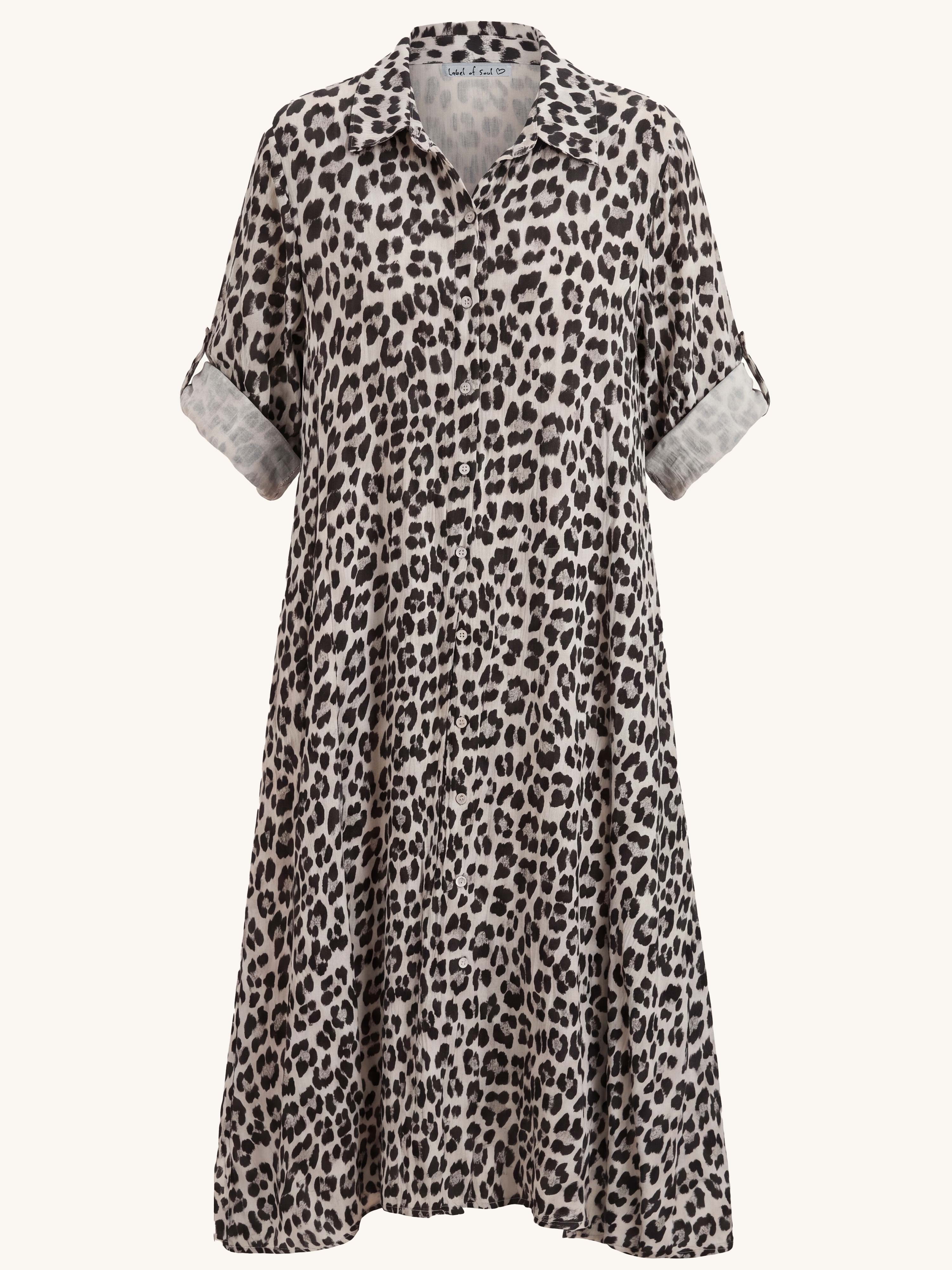 Musselin Oversize Blusenkleid - A-Linie mit Seitentaschen - Leo Beige