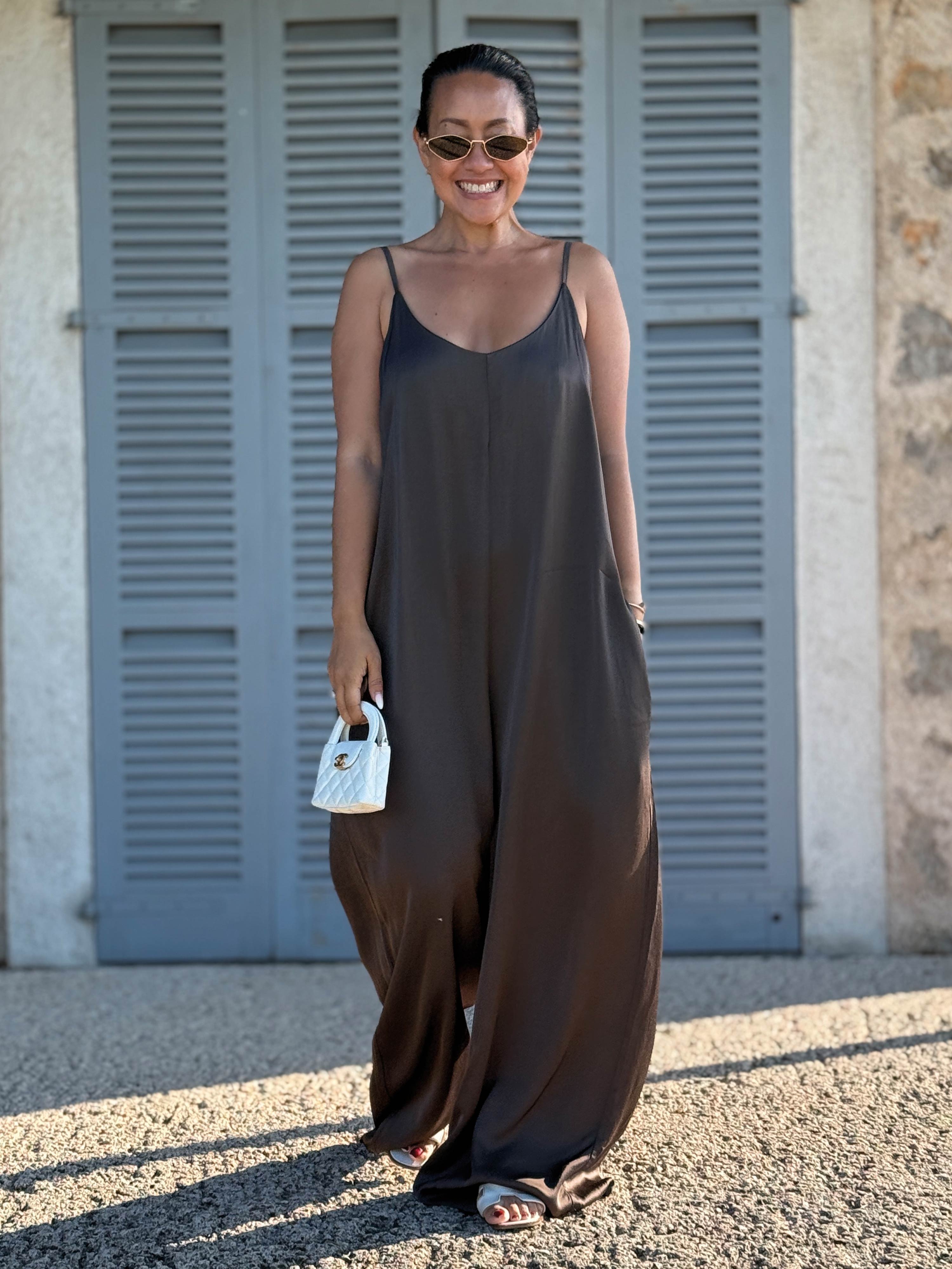 Viskose Jumpsuit mit Träger - Schoko