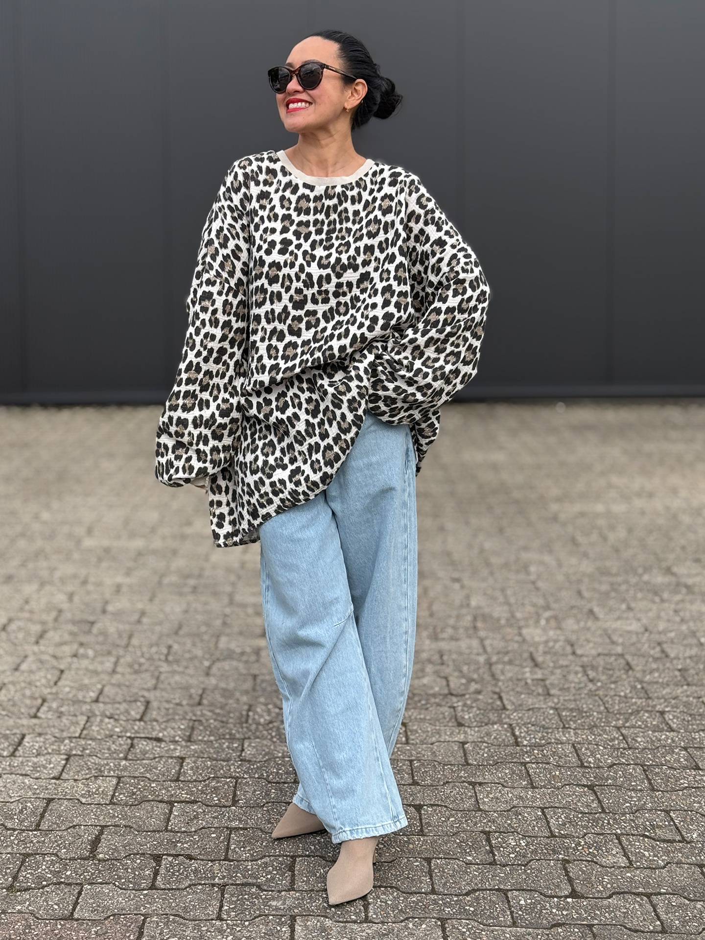 Musselin Oversize Sweatshirt - Leo Beige