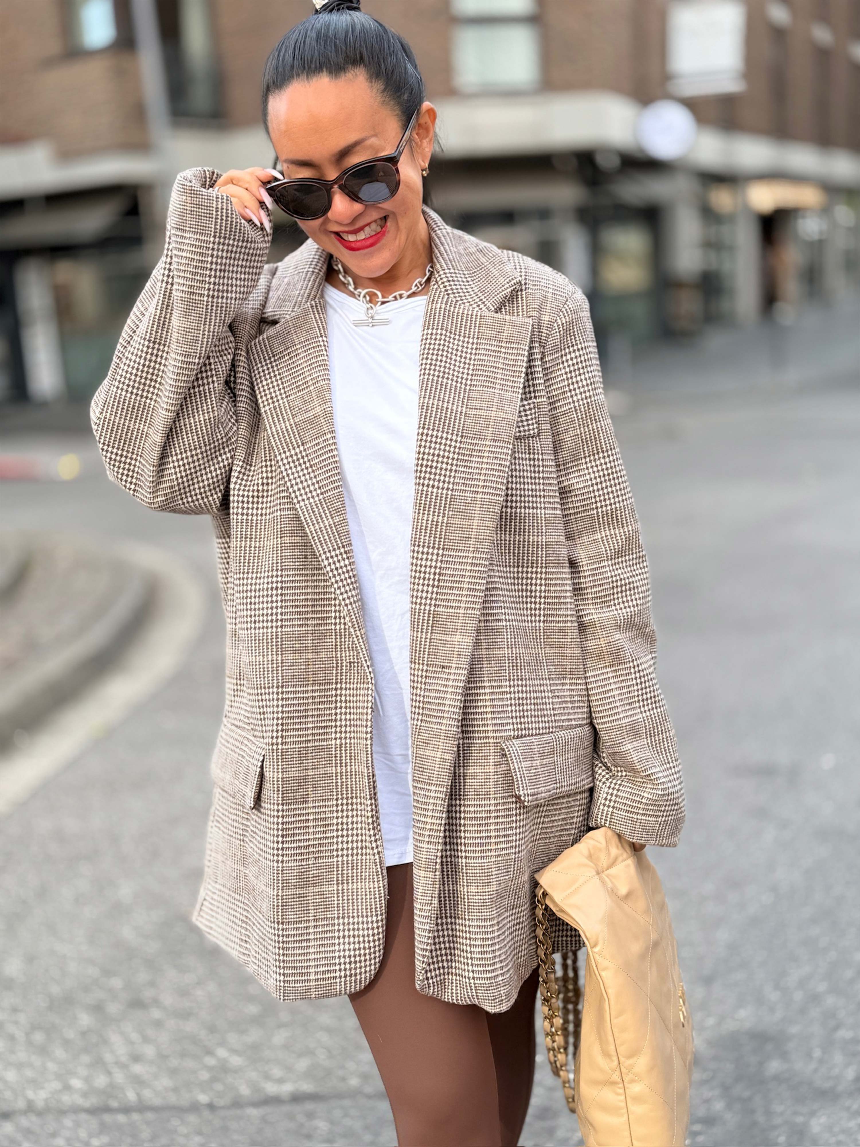 Oversize Blazer Jacke - KARO - Schoko