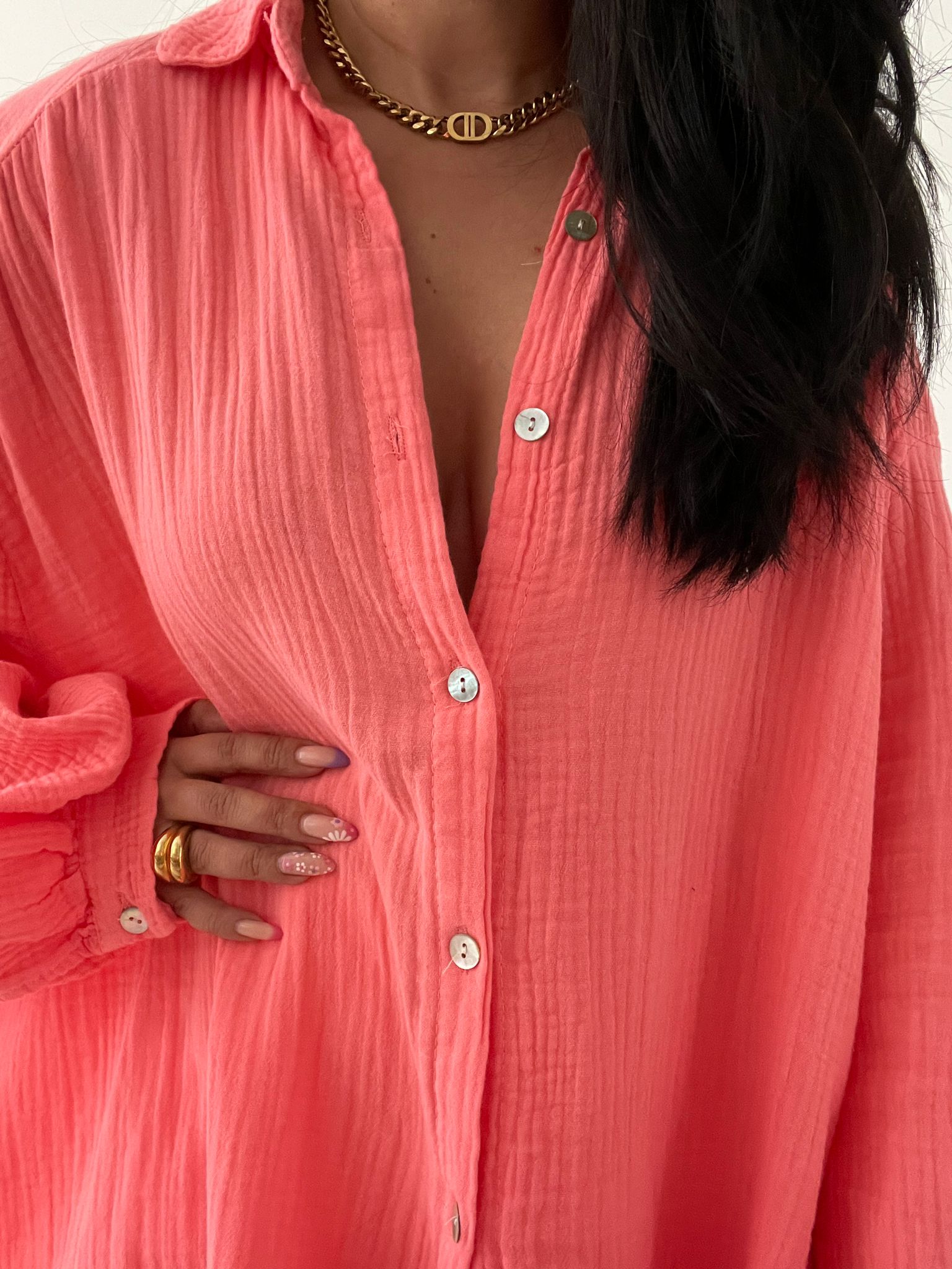 Musselin Long Oversize Bluse -  Must Have - Peach