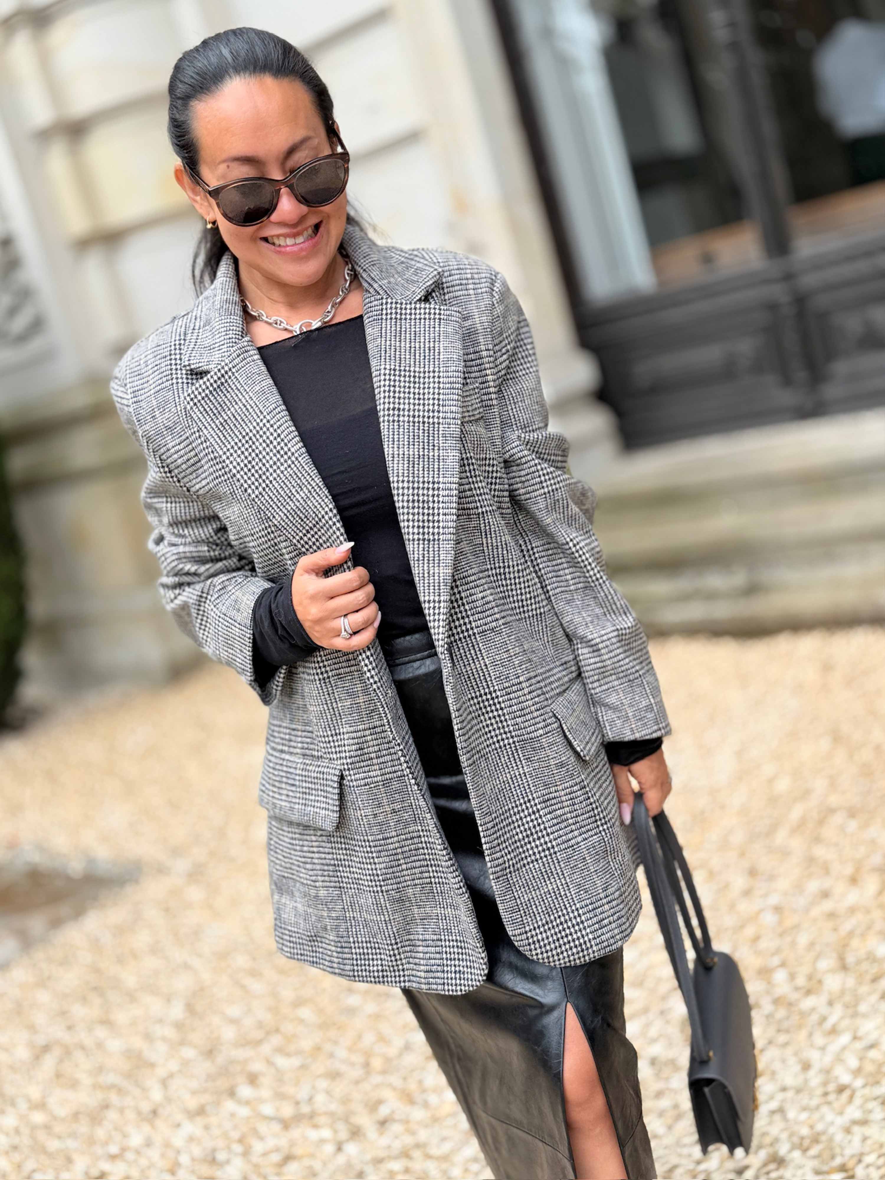 Oversize Blazer Jacke - KARO - Schwarz