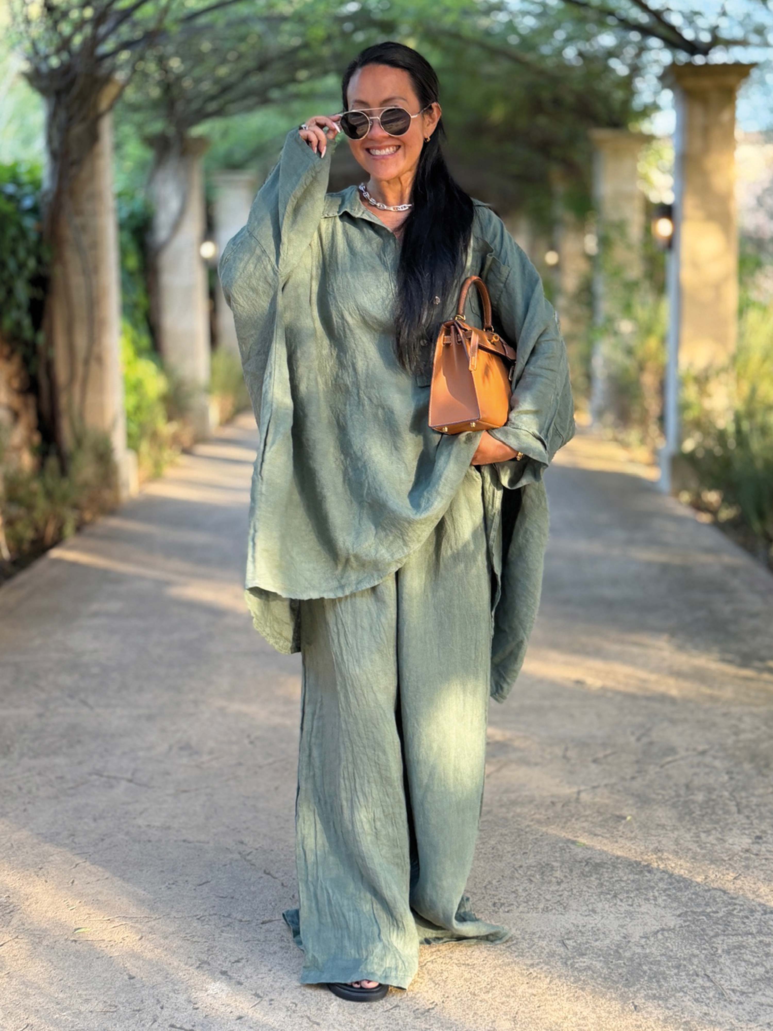 Leinen Palazzo Hose - Olive