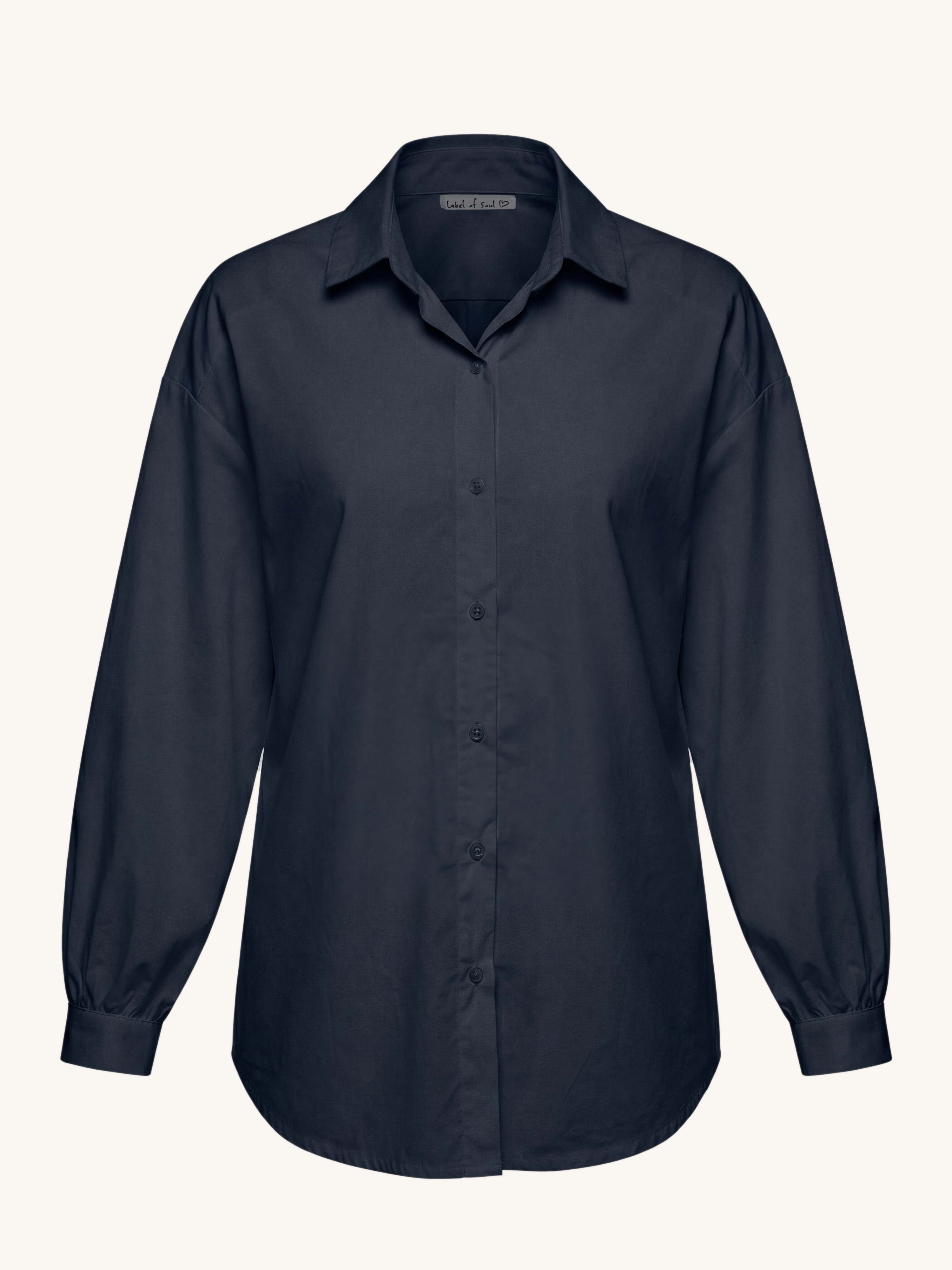 Cotton Oversize Hemdbluse - Navy