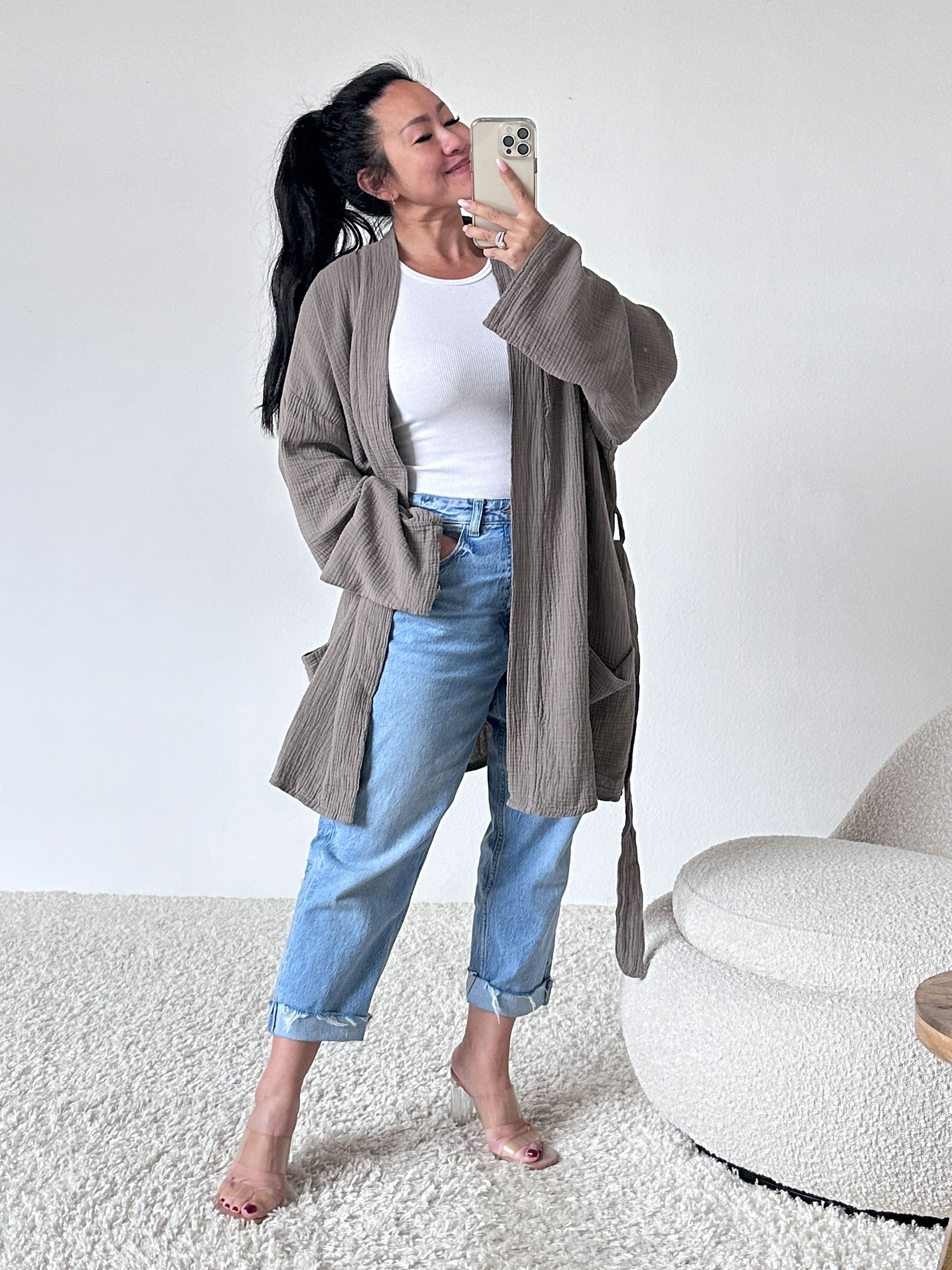 Musselin Kimono - Taupe Musselin Kimono - Taupe