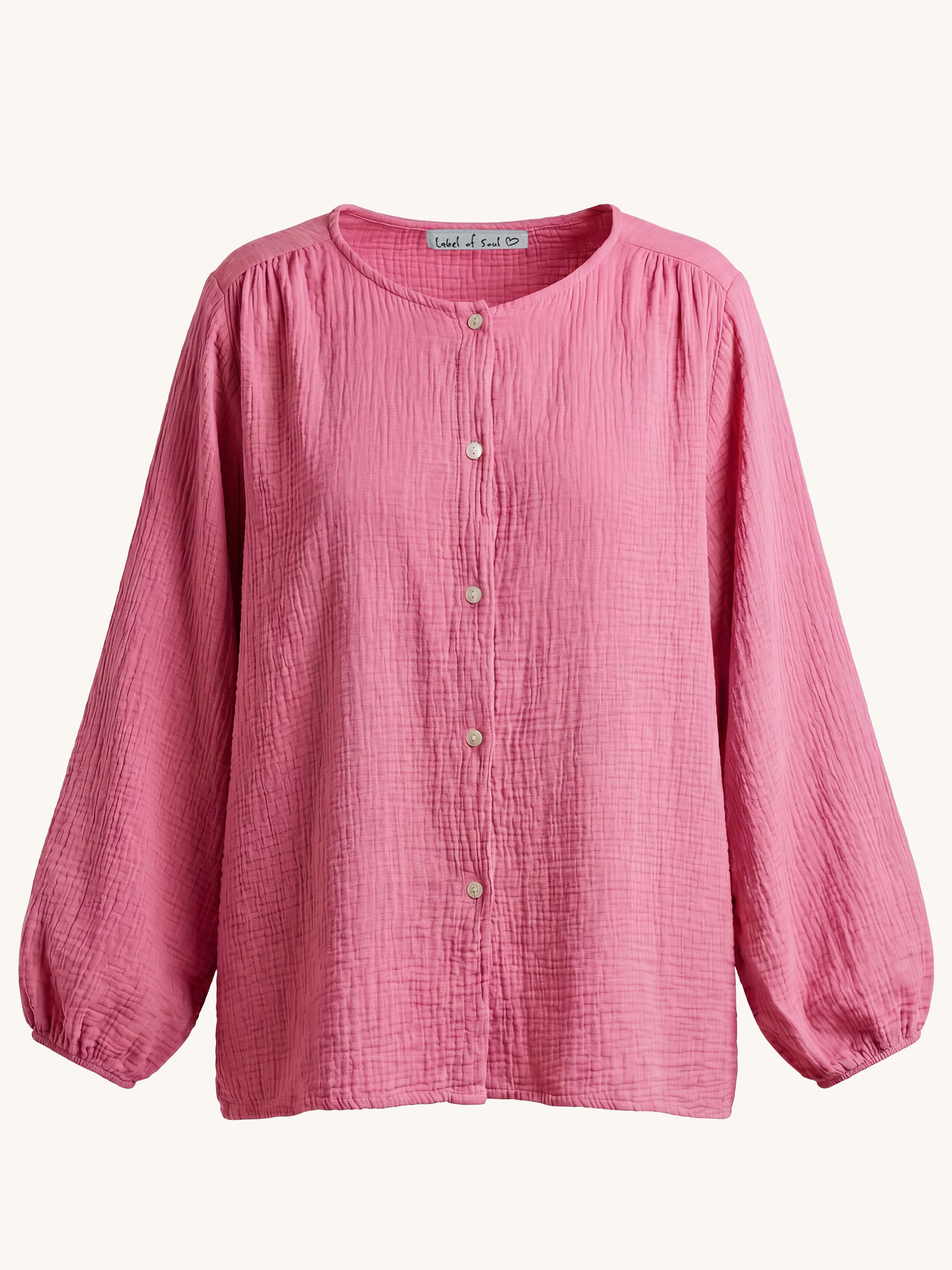 Musselin Oversize Bluse mit Rundhalsausschnitt - Beere