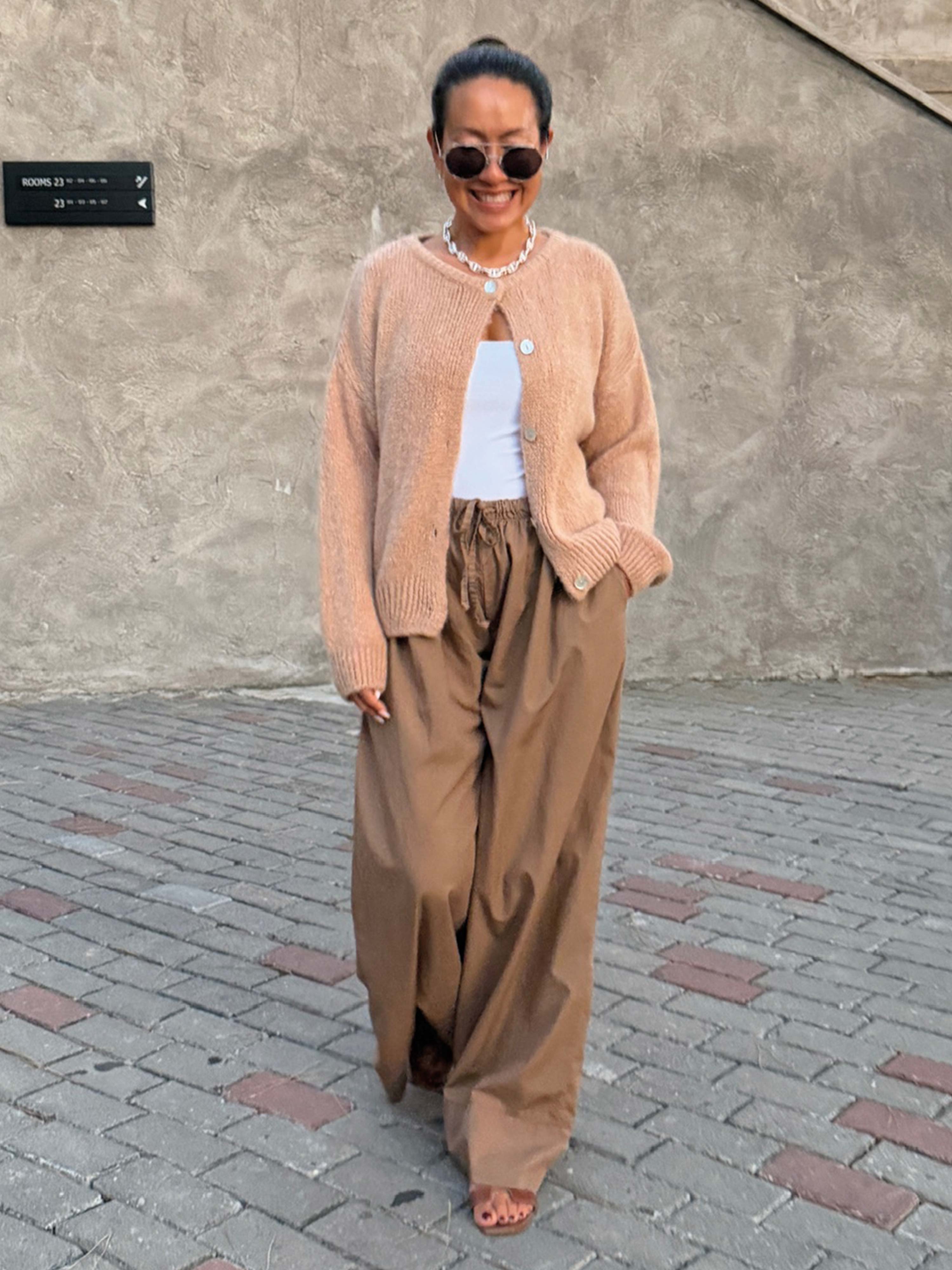 Strickjacke mit Baby-Alpakawollanteil - Camel
