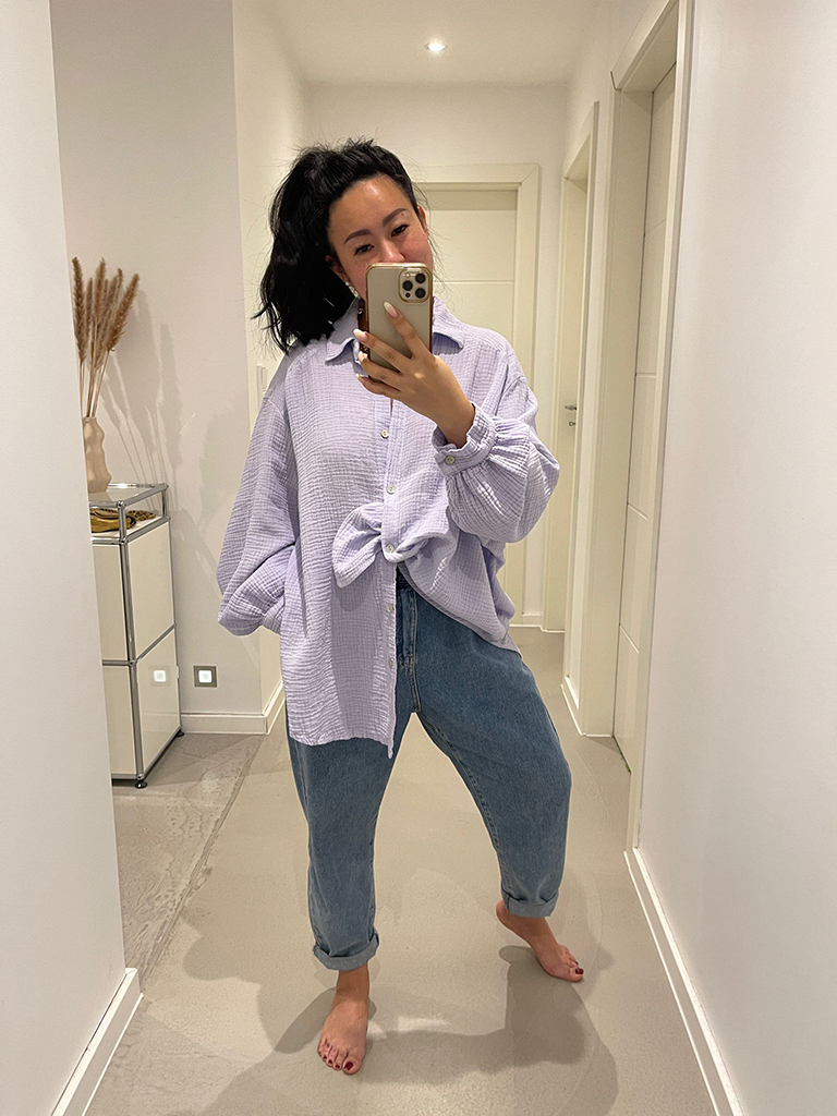 Musselin Midi Oversize Bluse - Flieder