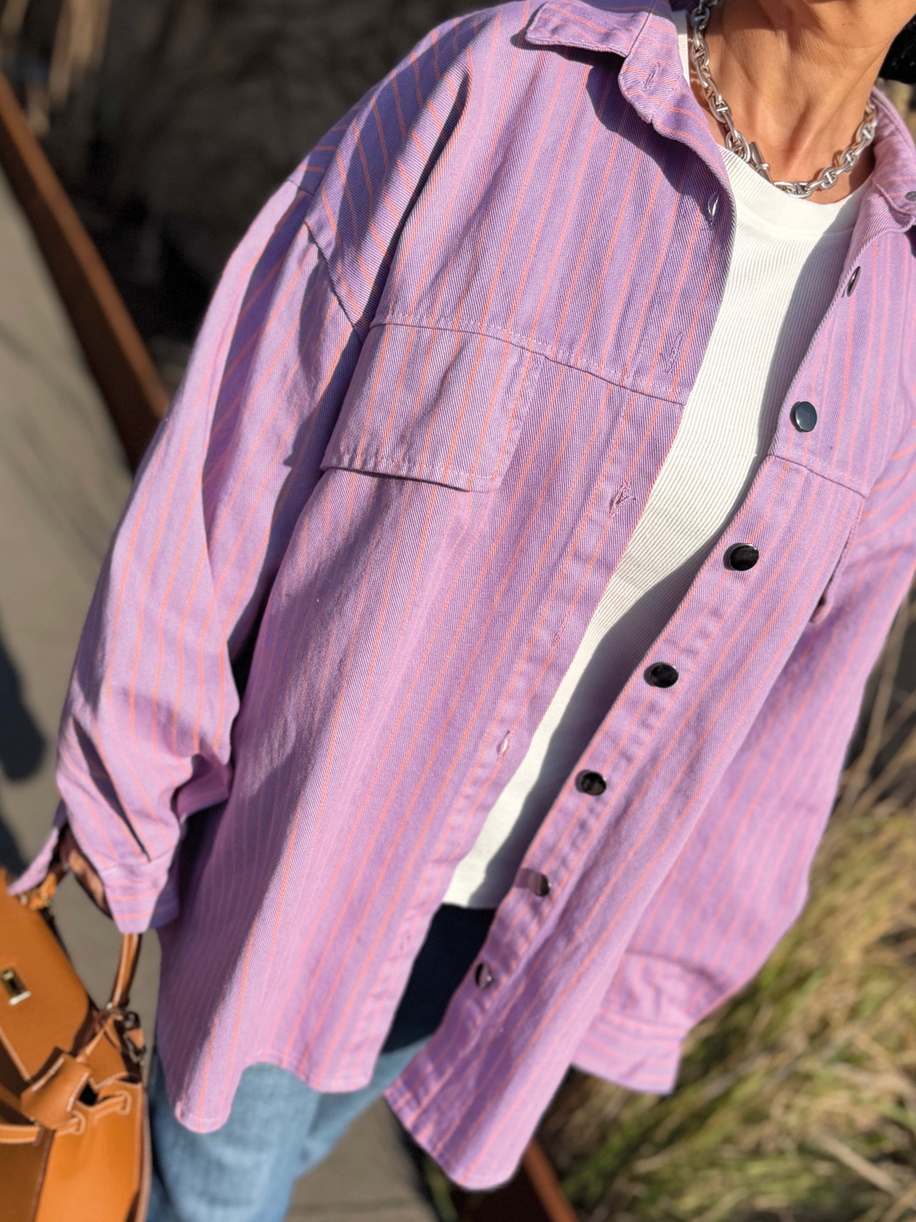 Denim Overshirt Jacke - STRIPES Lavendel