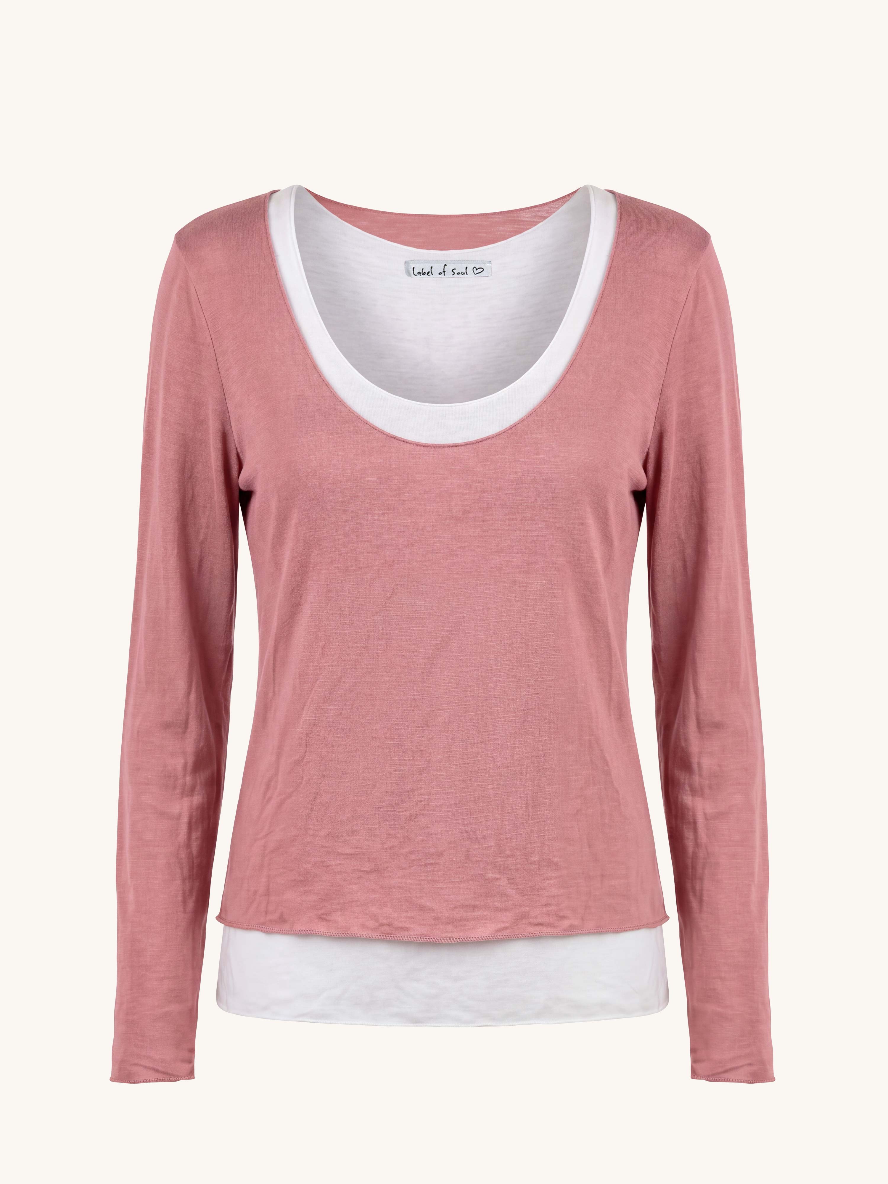 Soft Double Layer Langarmshirt mit Kaschmiranteil - Blush