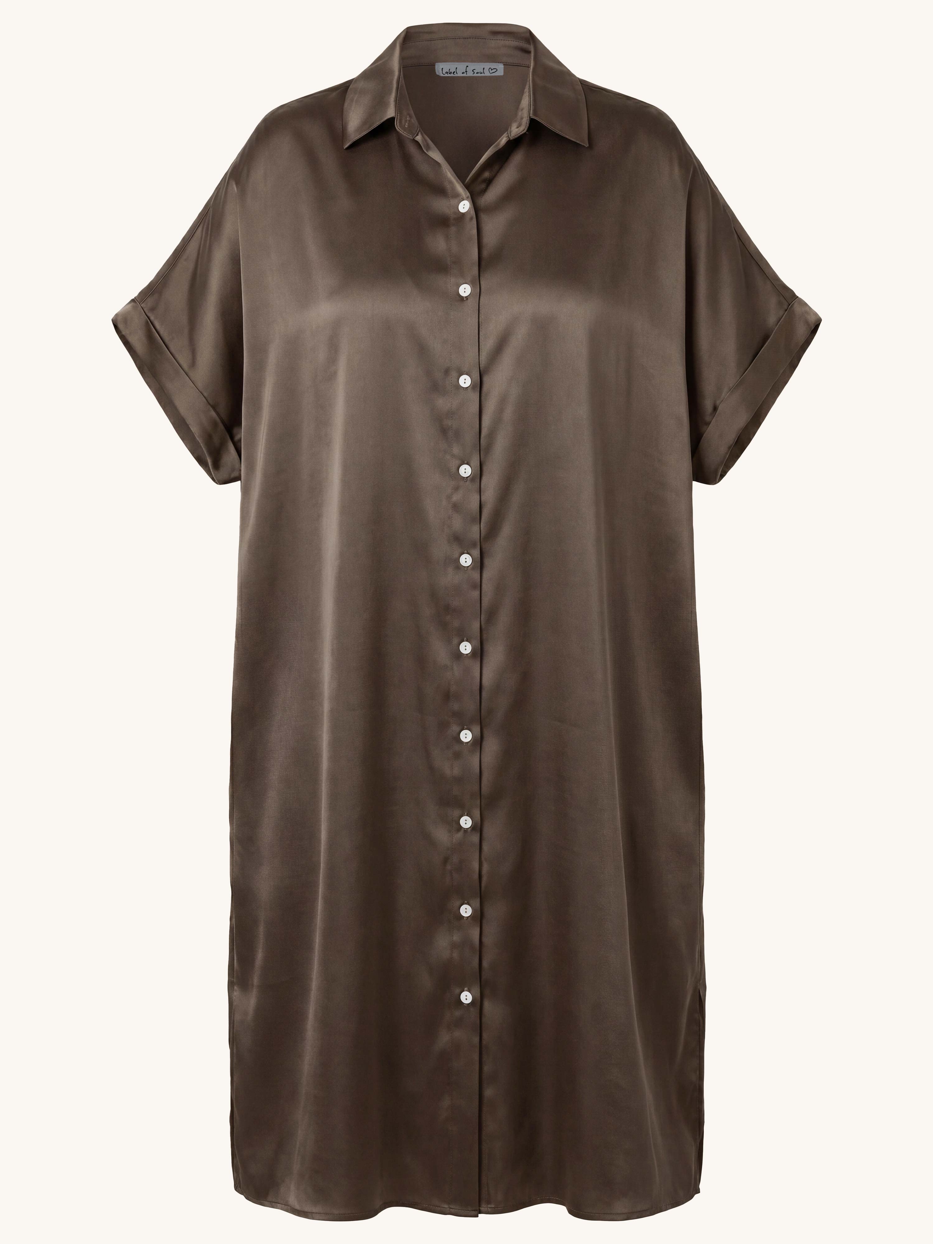 Viskose Oversize Kurzarm Blusenkleid - CAPRI - Schoko