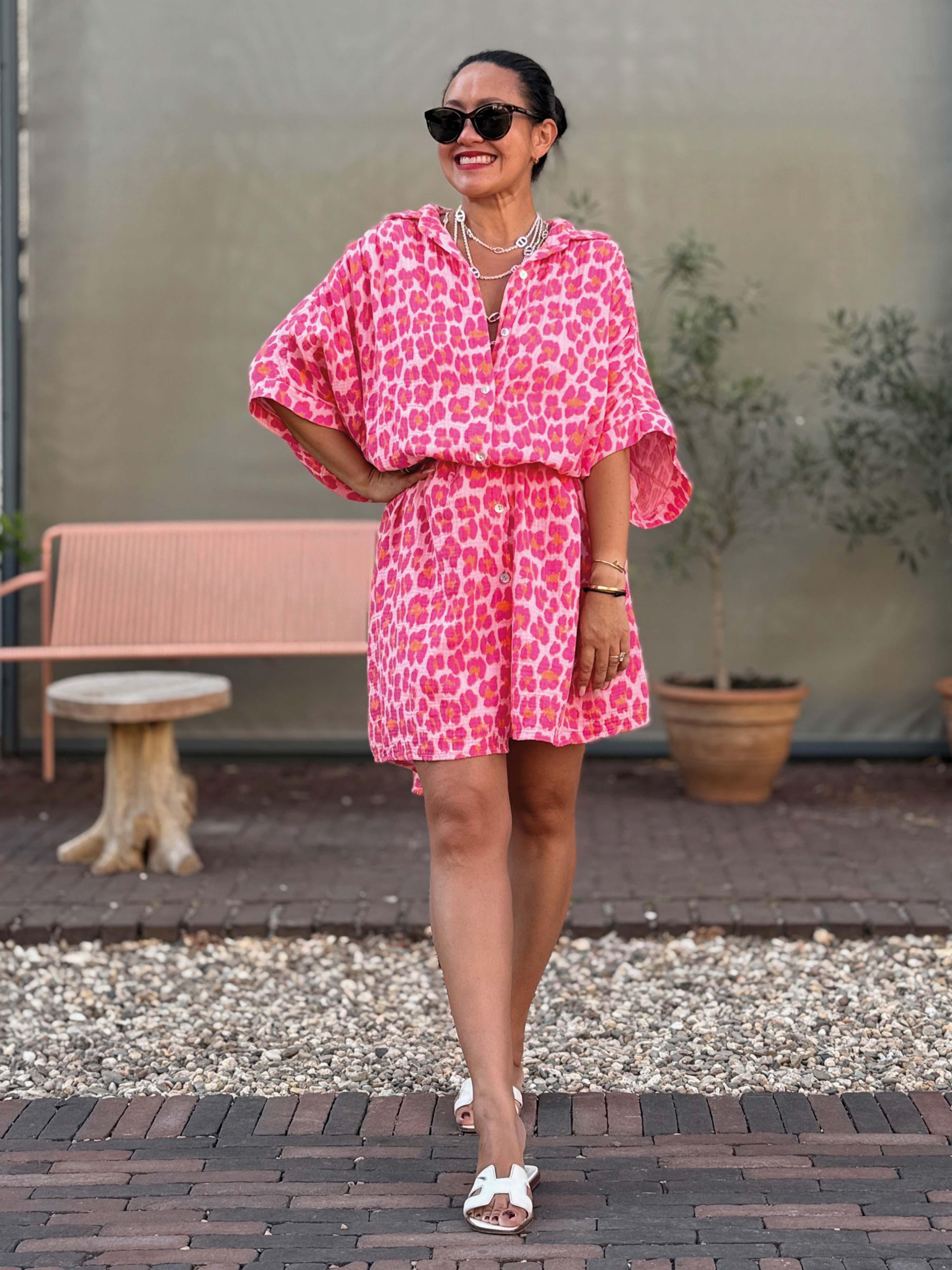 Musselin Oversize Kurzarm Blusenkleid - LANA - Leo Juicy