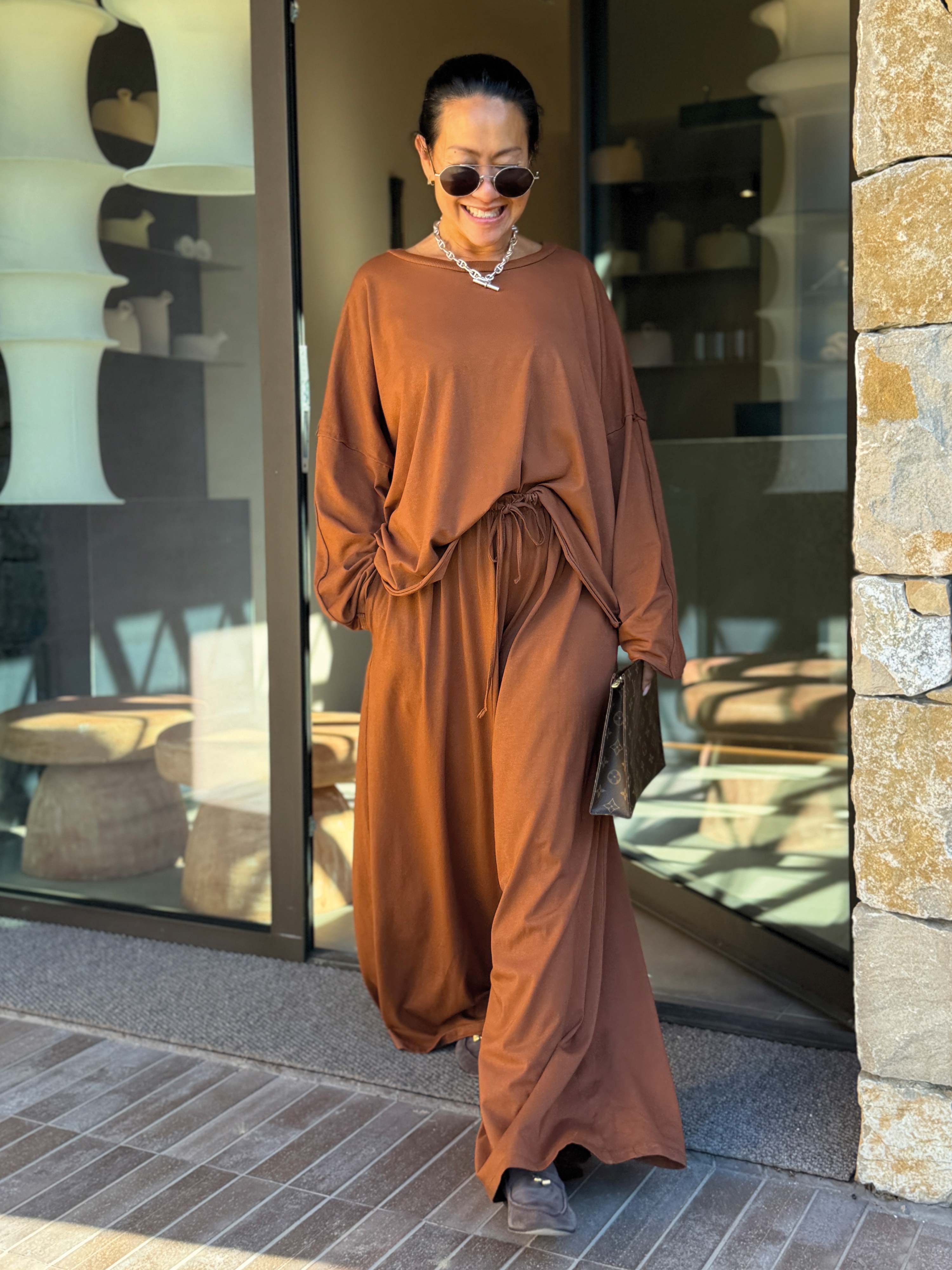 Basic Oversize Loungewear Palazzo Hose - LONG - Terracotta