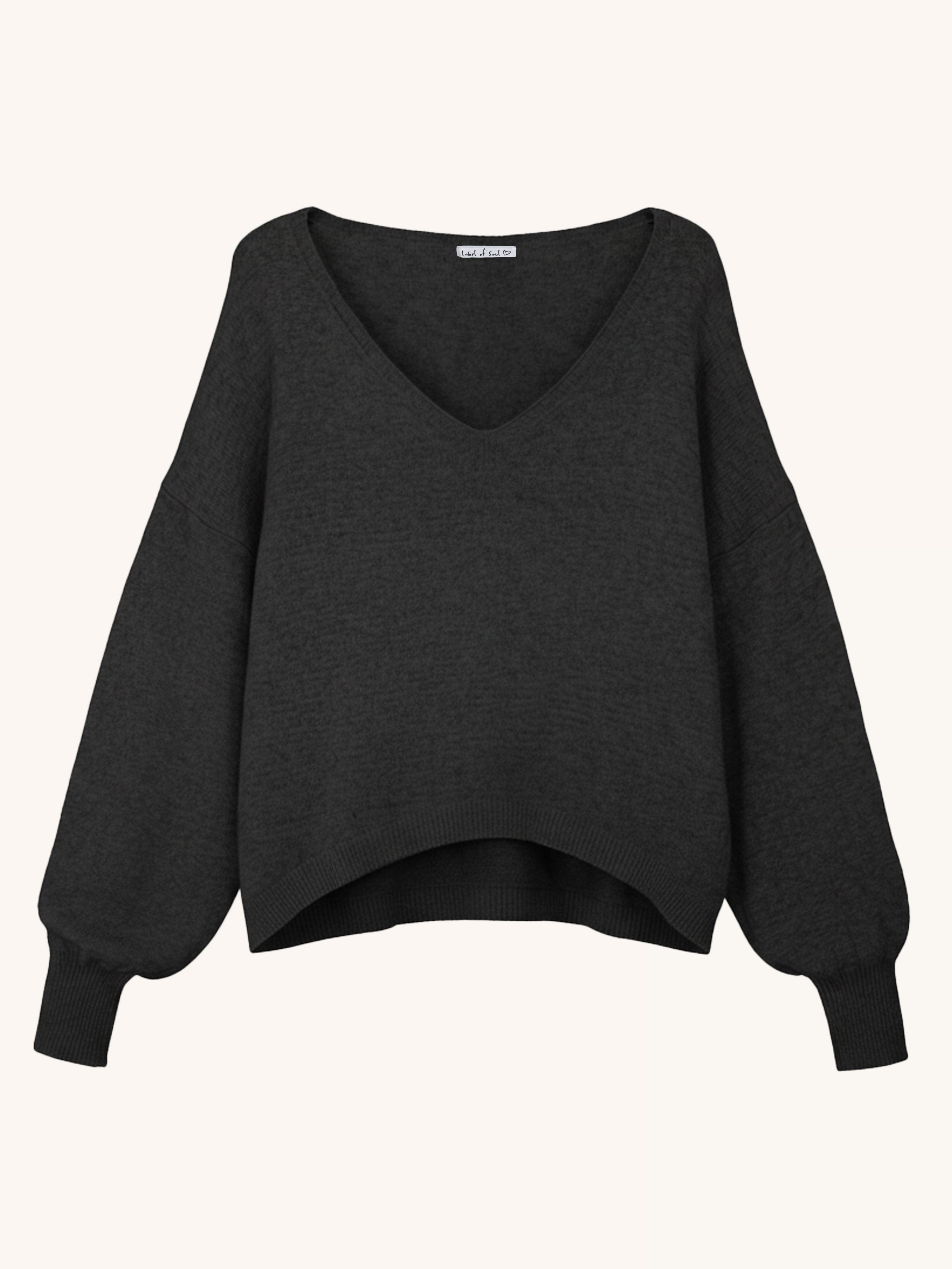 Cropped Viskose Pullover mit V-Ausschnitt - Schwarz