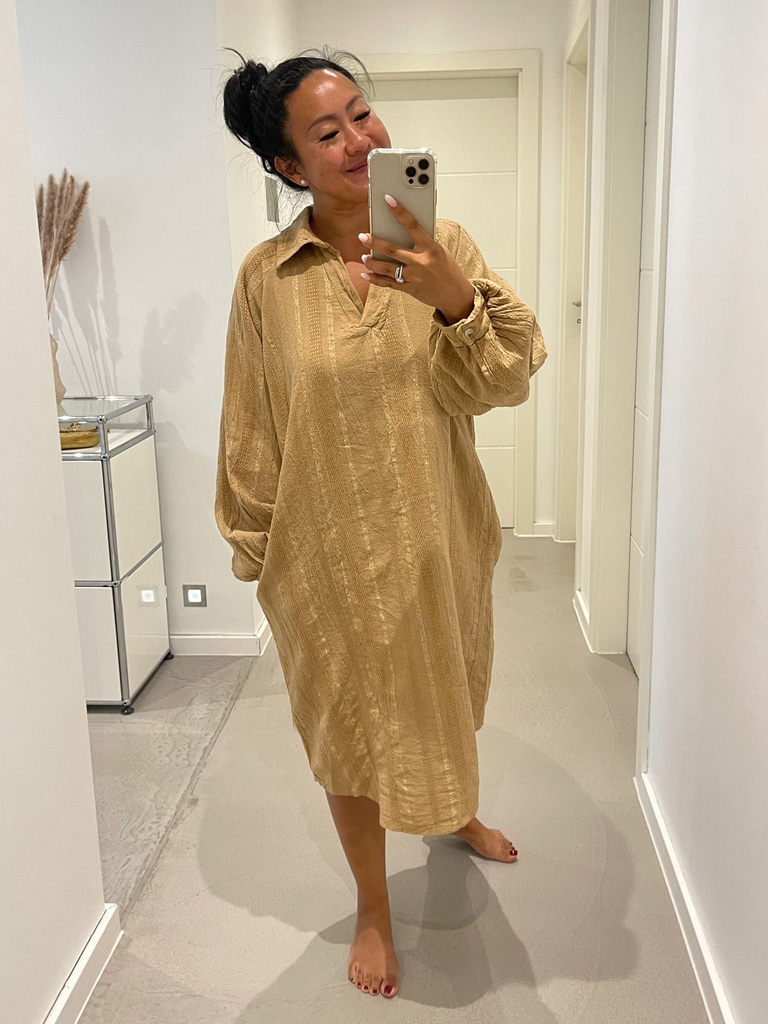9365-Camel Tunika mit Seitentaschen SIDE - Camel/Gold