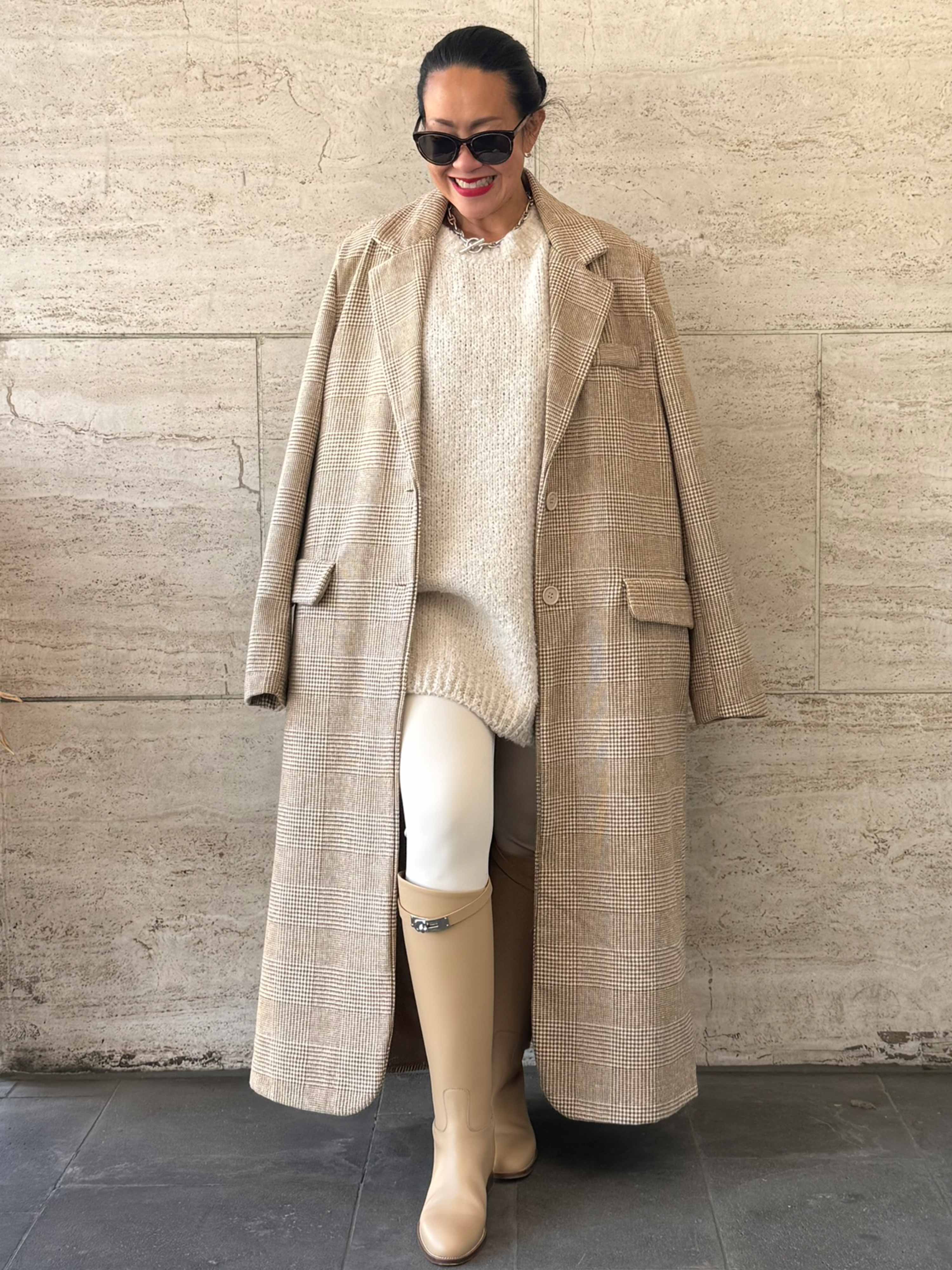 Oversize Blazer Mantel - KARO - Camel