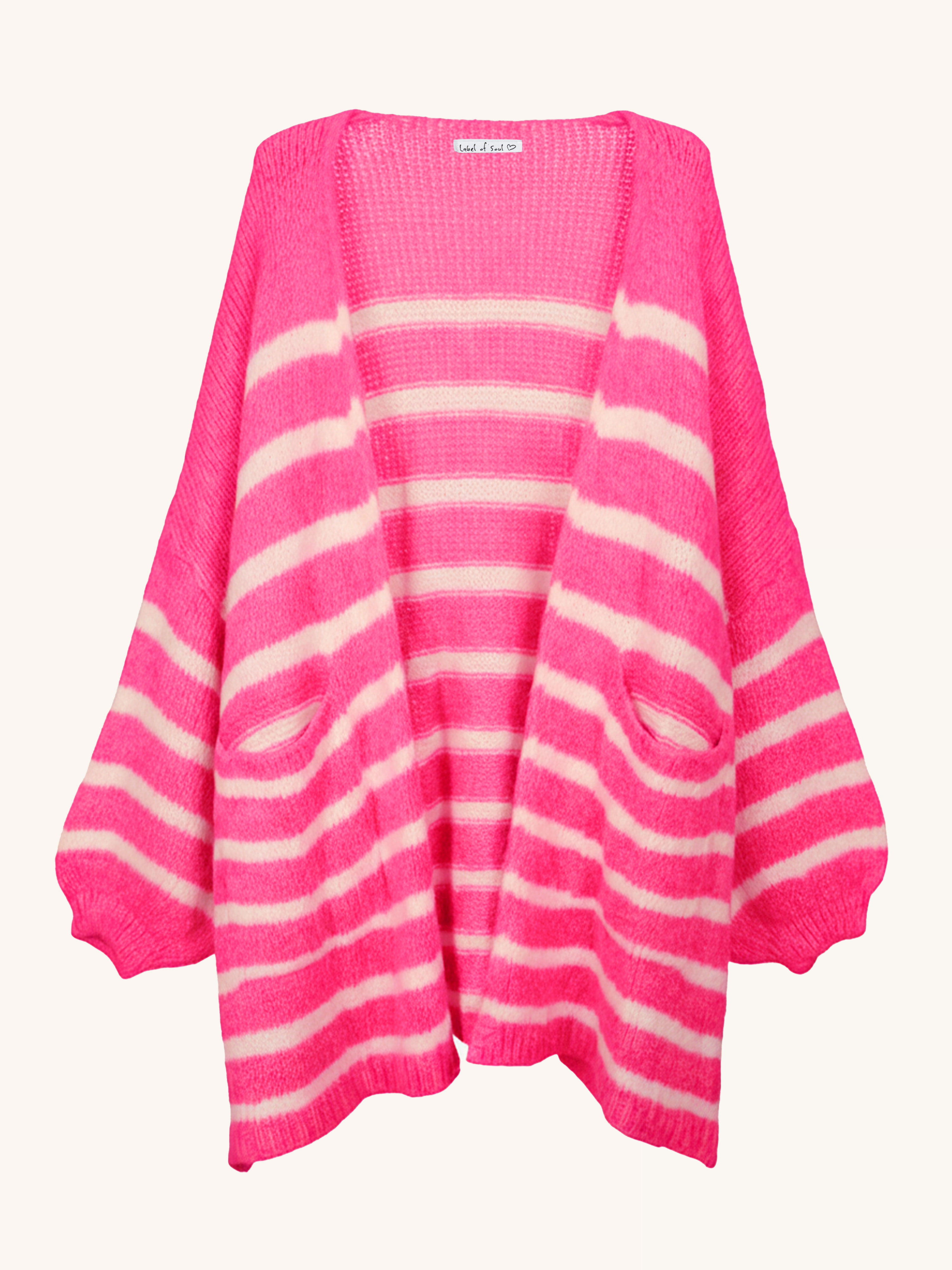 Oversize Cardigen mit Taschen FLAUSCHI - STRIPES - Neon Pink
