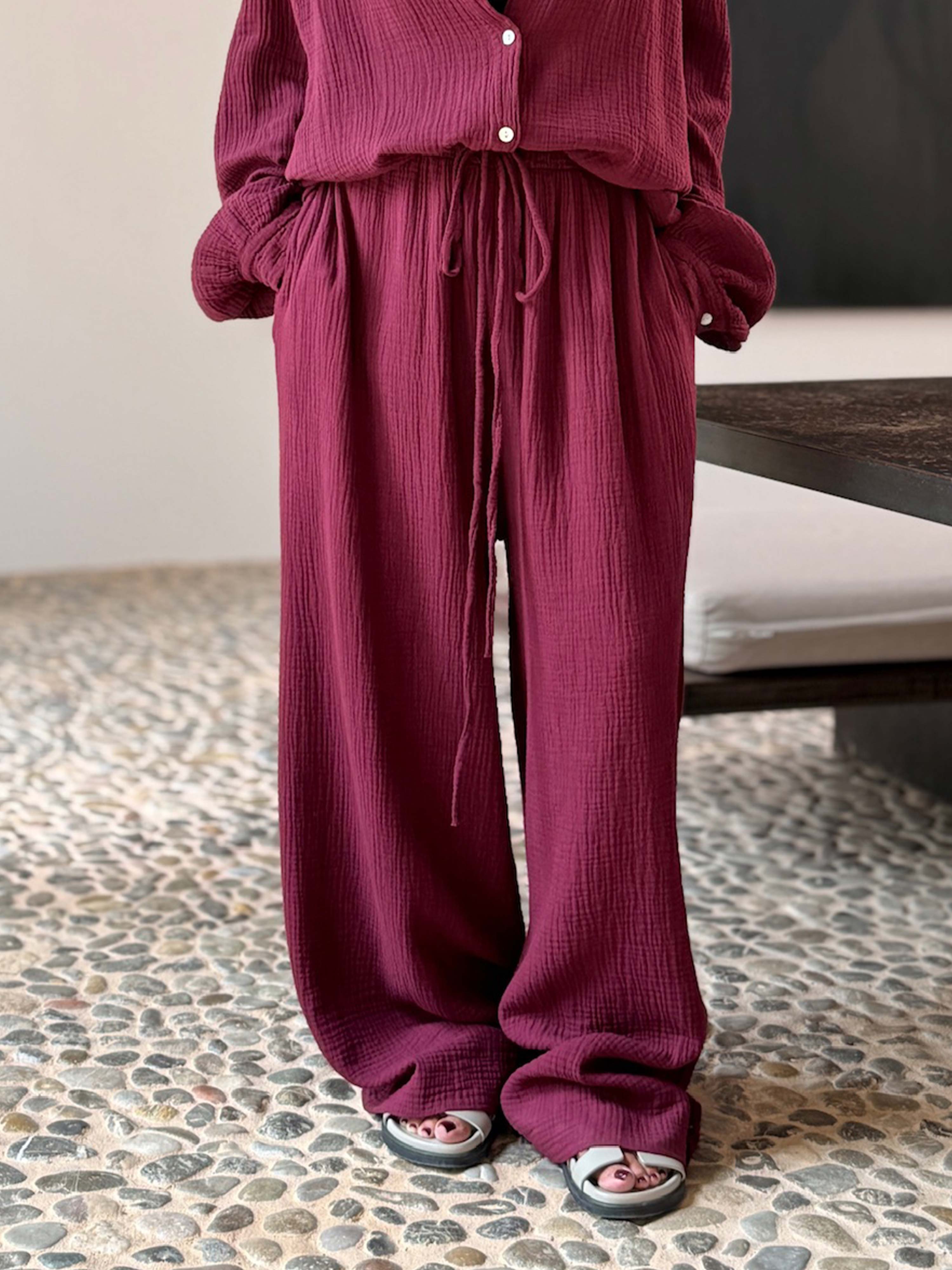 Musselin Palazzo Oversize Hose - NAMASTE - Burgundy