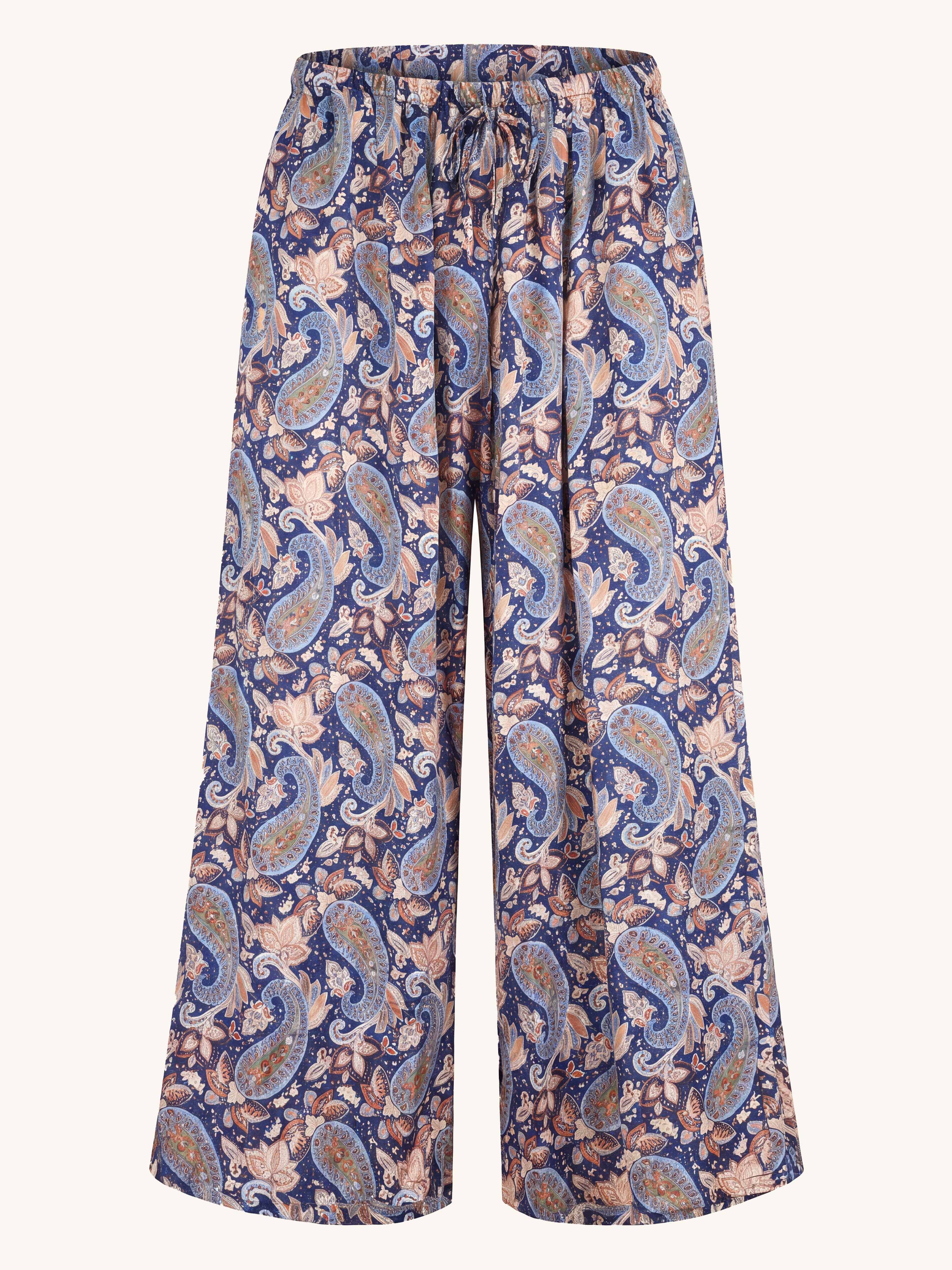 Viskose Palazzo Oversize Hose mit Seidenanteil - Paisley Navy