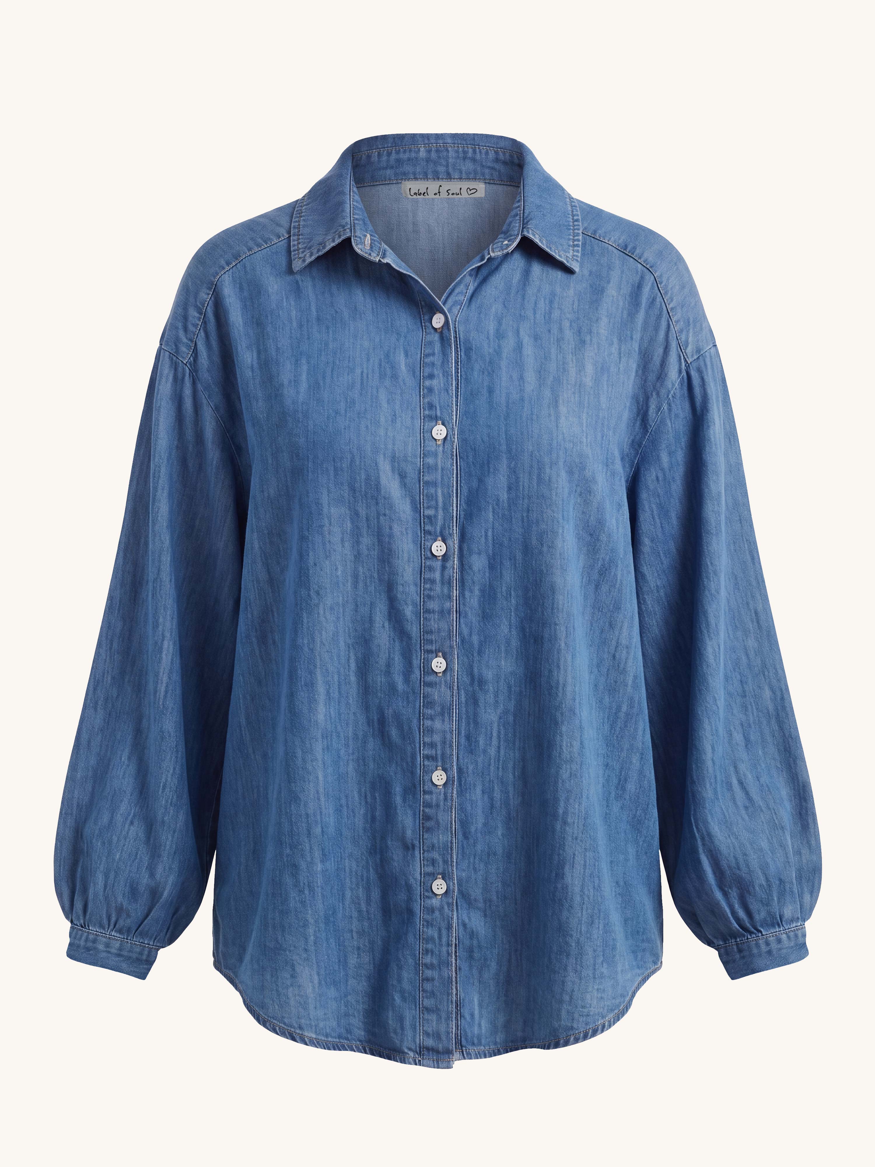 Leichte Lyocell Midi Oversize Bluse - Medium Blue