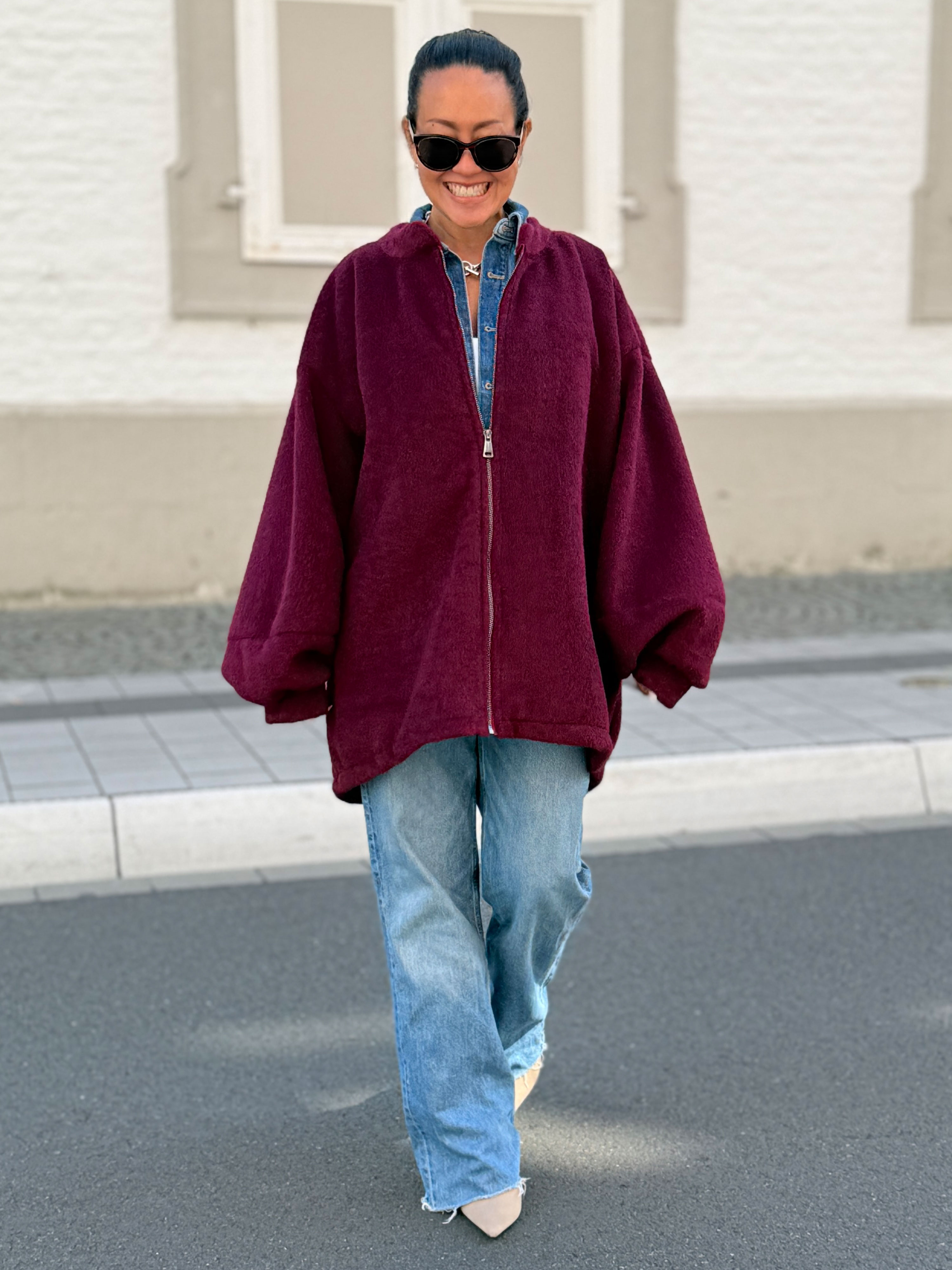 Oversize Jacke mit Taschen - SIGNATURE - Burgundy