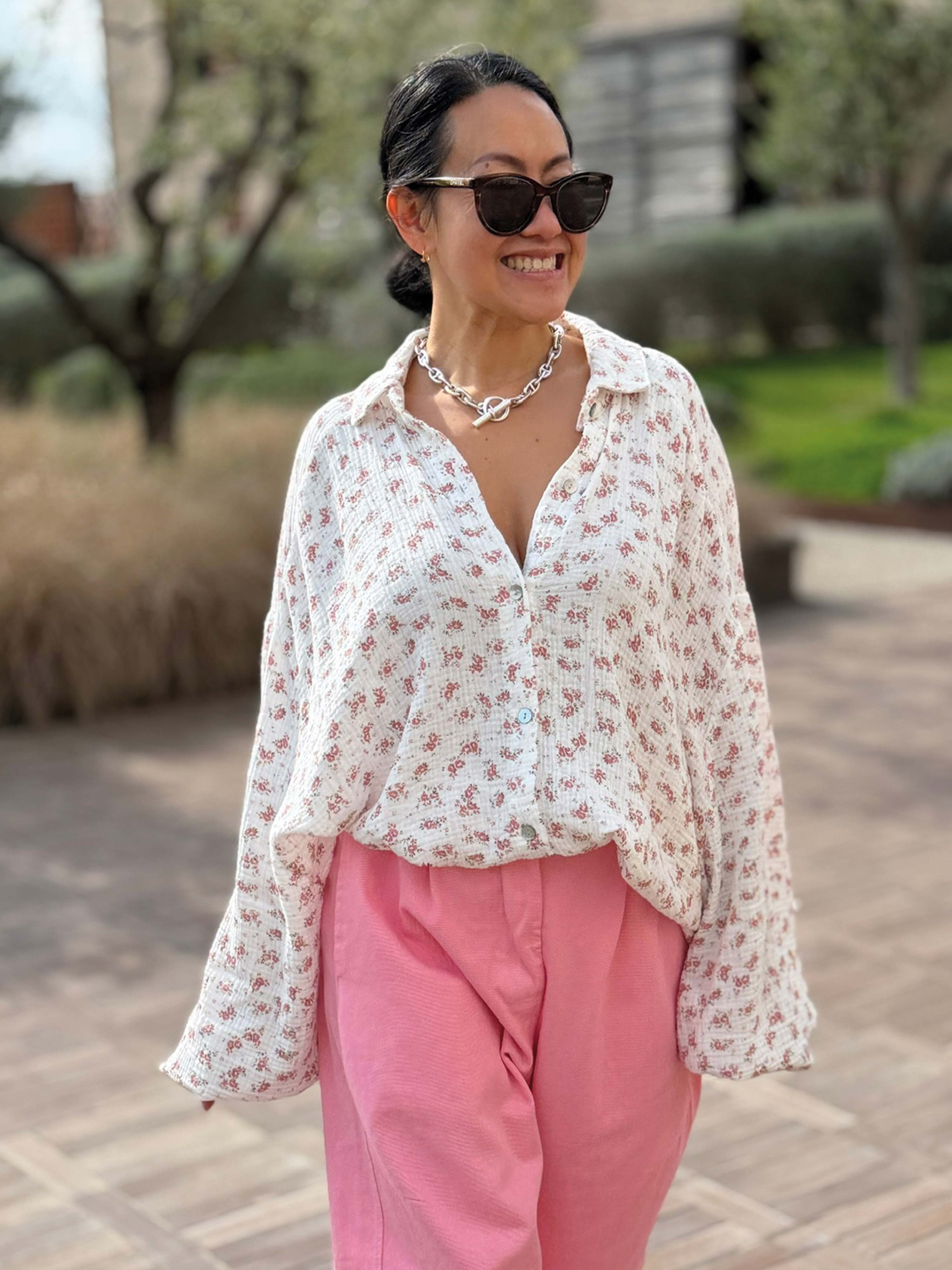 Musselin Midi Oversize Bluse - Bloomy