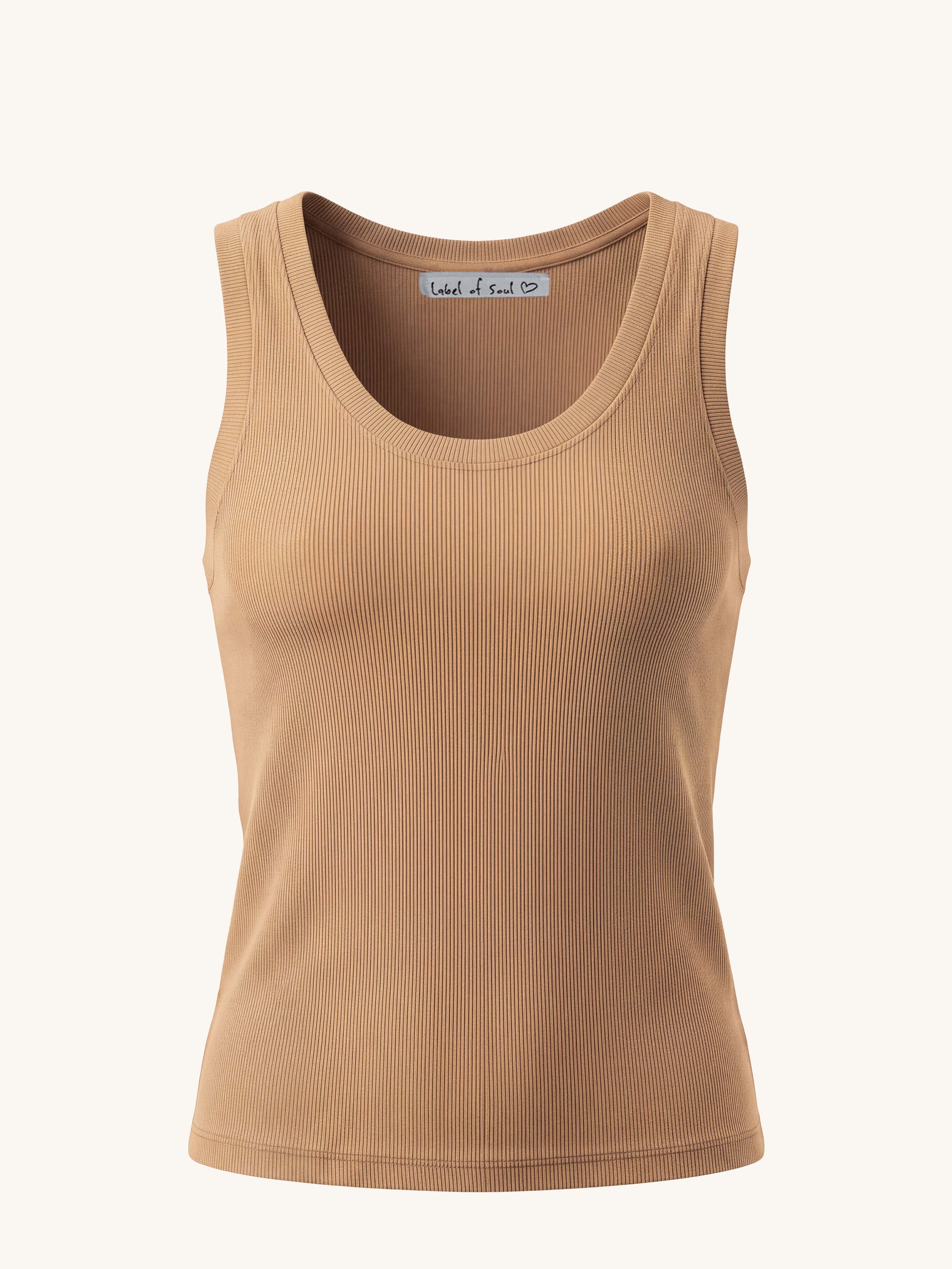 Basic Top mit weitem Ausschnitt - CURVY - Camel