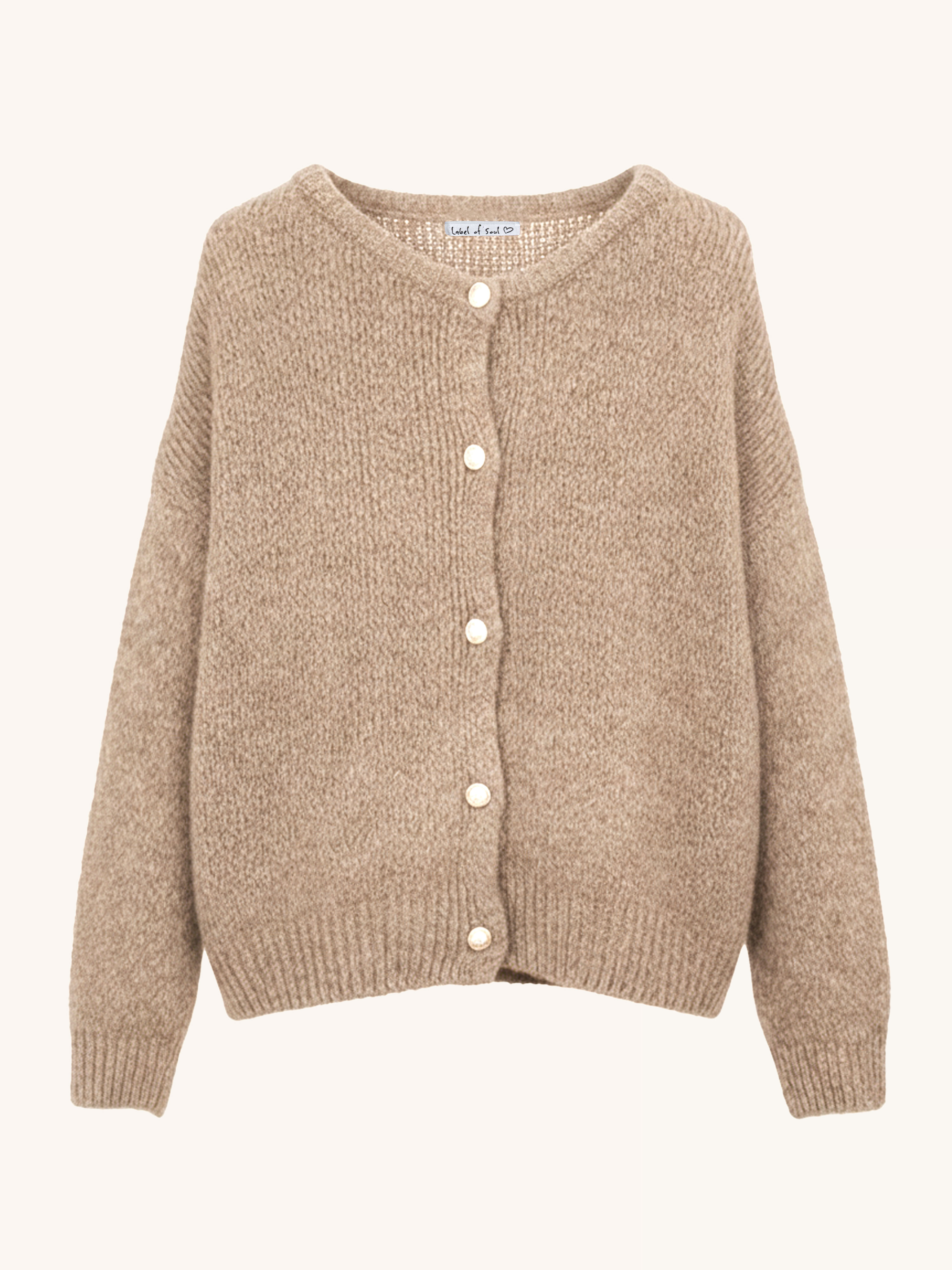 Strickjacke mit Baby-Alpakawollanteil - BUTTONS - Taupe