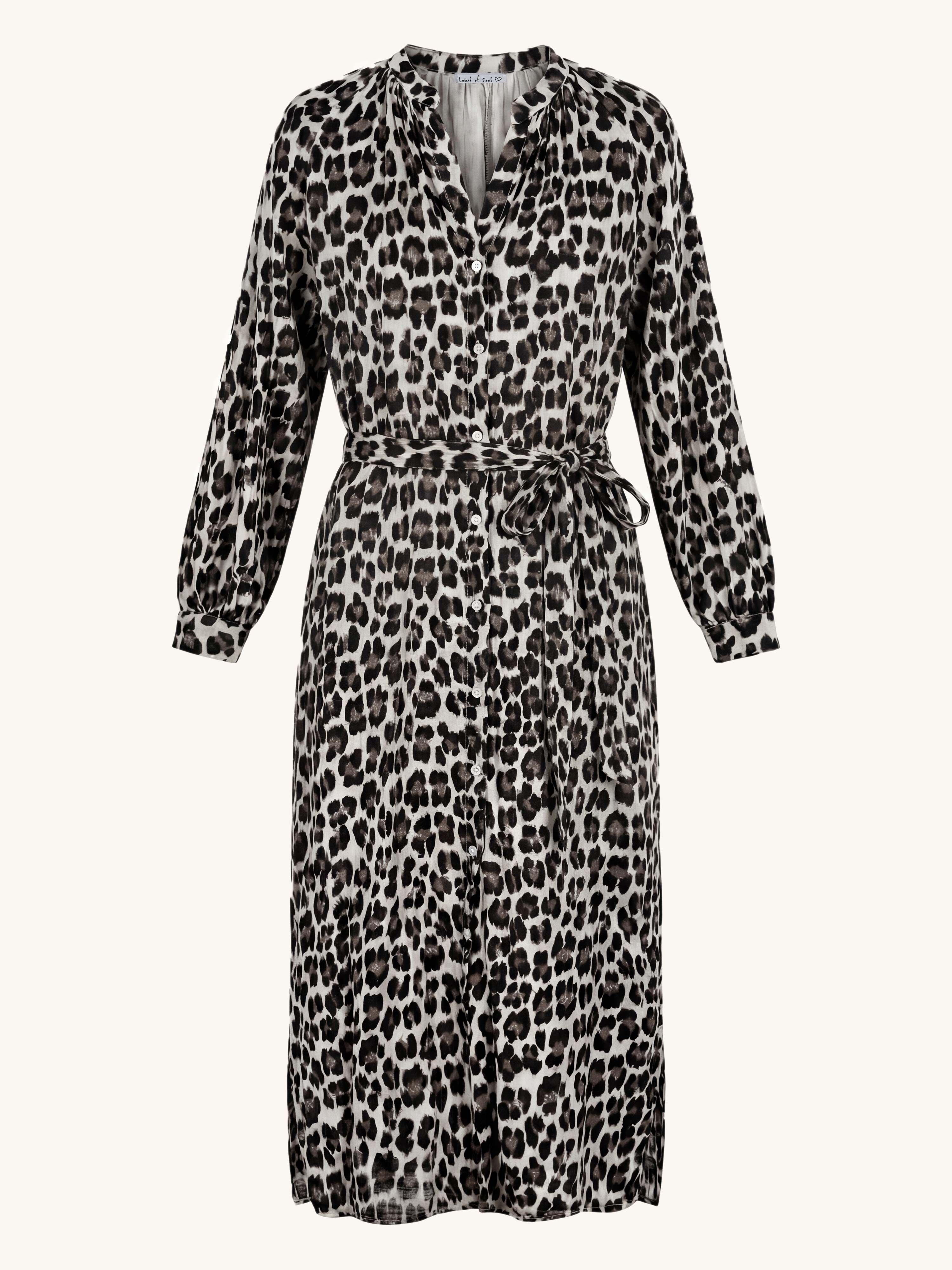 Musselin Oversize Kleid mit Gürtel - CURVY - Leo Beige