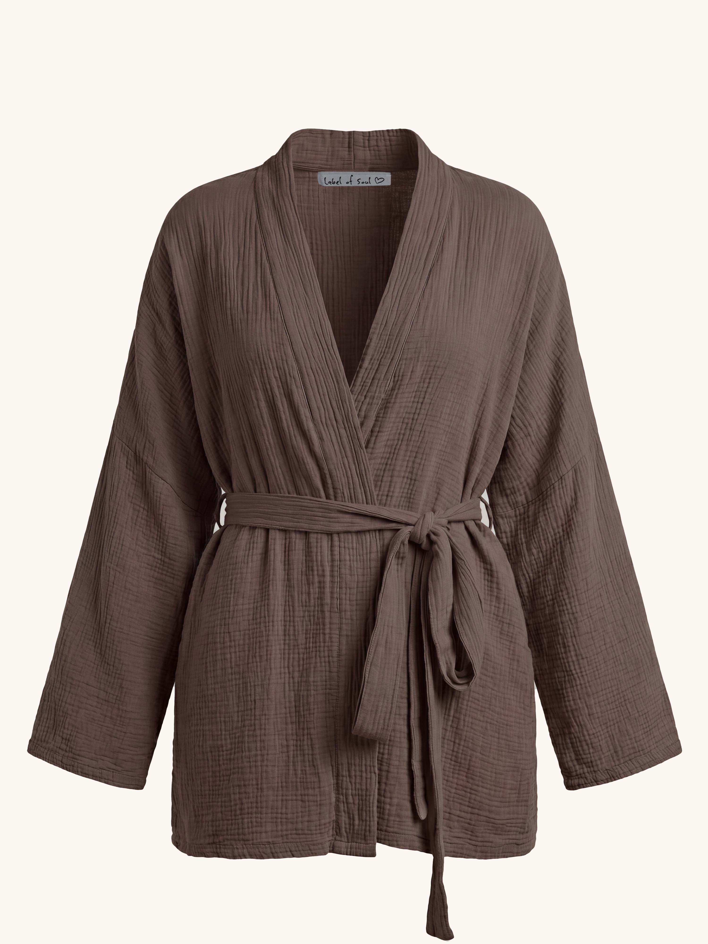 Musselin Wickel Kimono Jacke - NAMASTE - Schoko