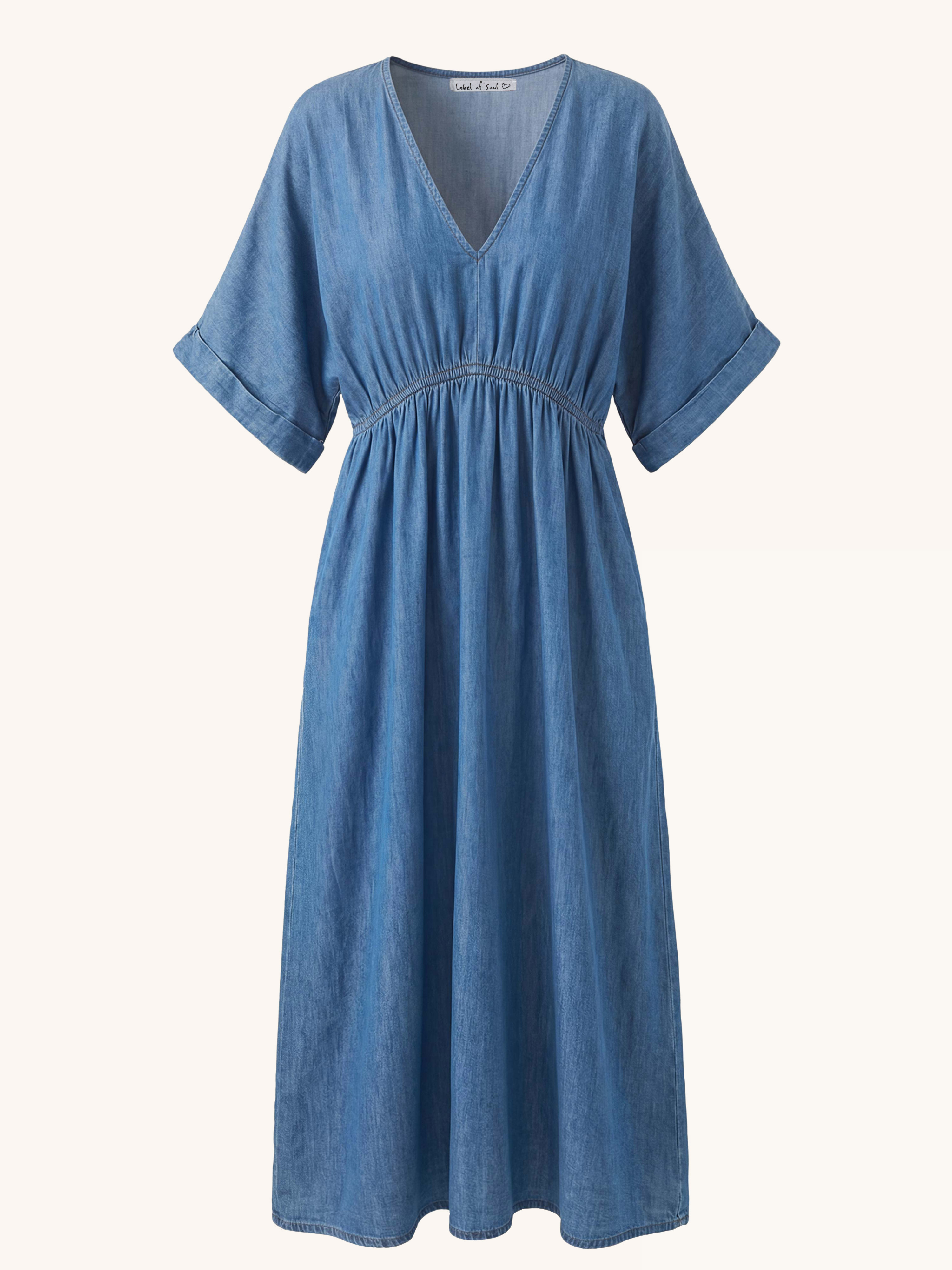 Lyocell Kleid mit V-Ausschnitt - ONESIZE - Medium Blue