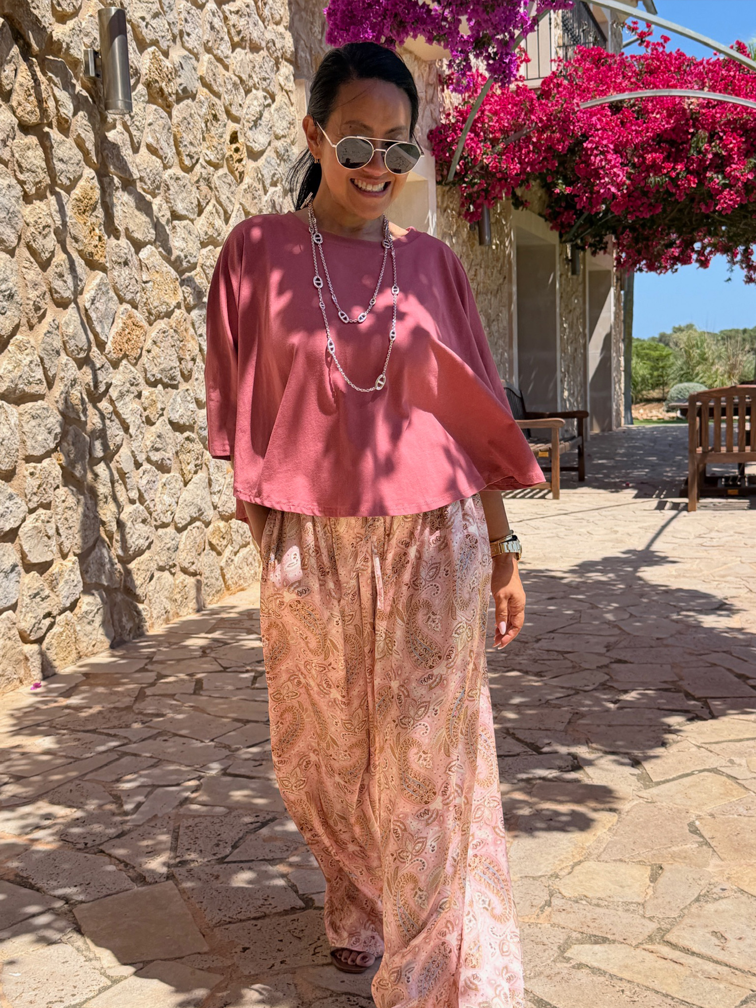 Viskose Palazzo Oversize Hose mit Seidenanteil - PAISLEY - Rosa