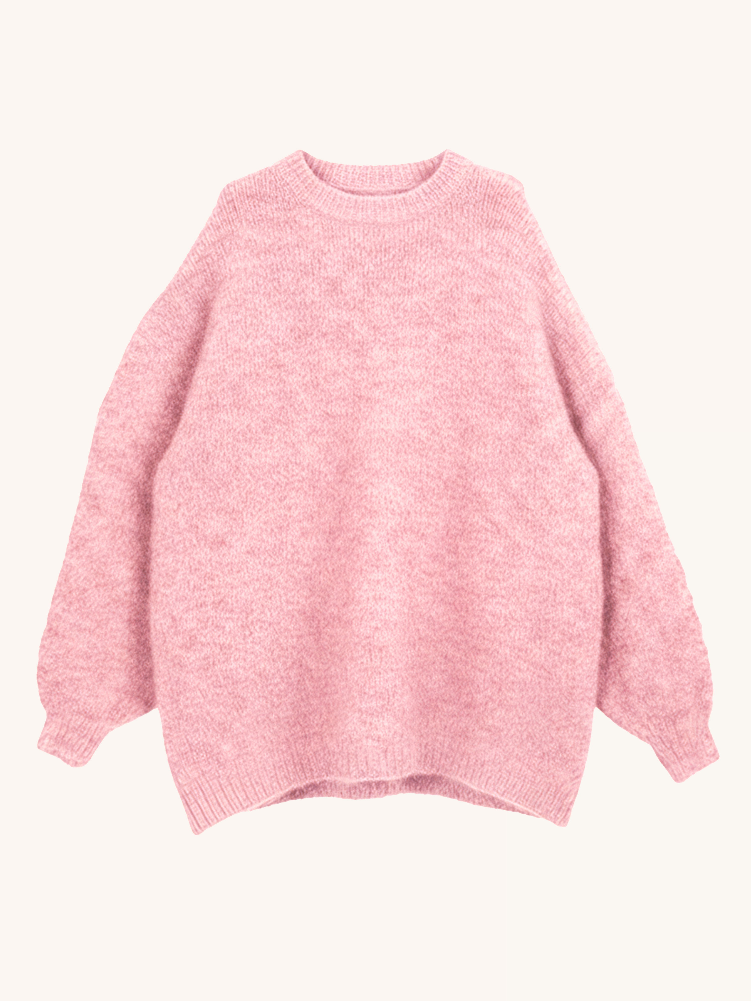 Oversize Rundhals Strickpullover mit Alpakawollanteil - Rosa