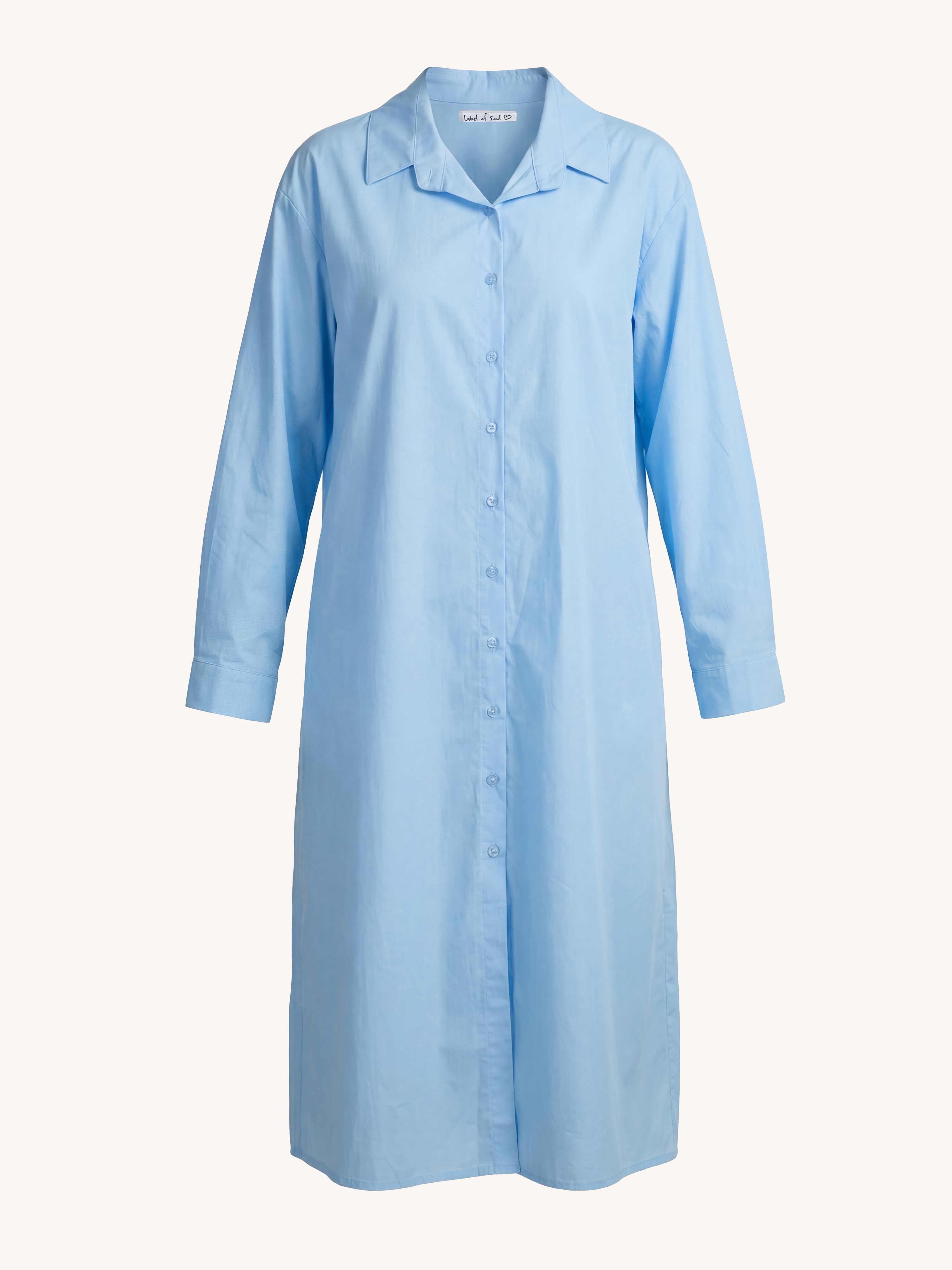 Cotton Oversize Blusenkleid mit Taschen - Blau