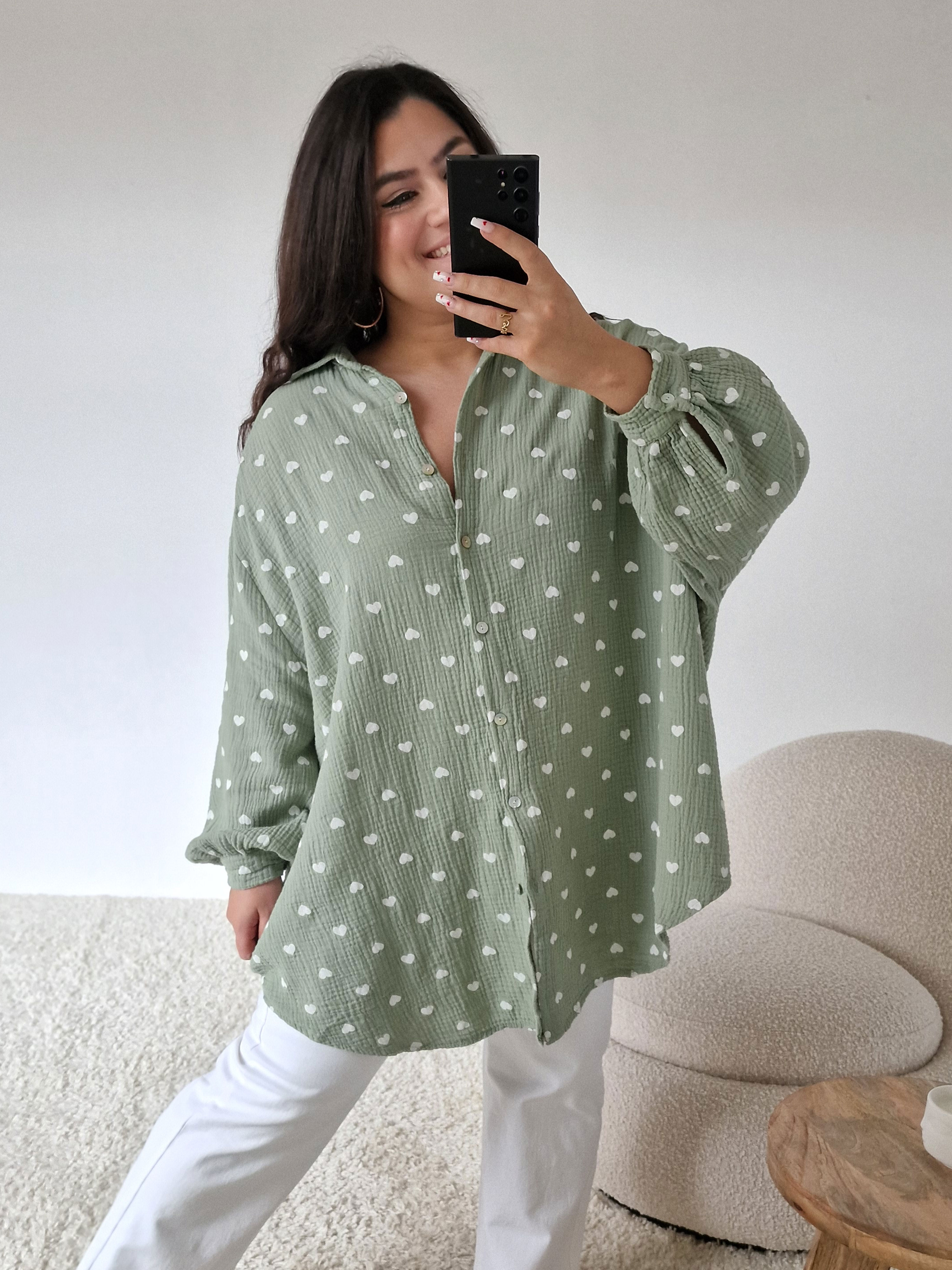 Musselin Long Oversize Bluse - Must Have - LOULOU - Matcha
