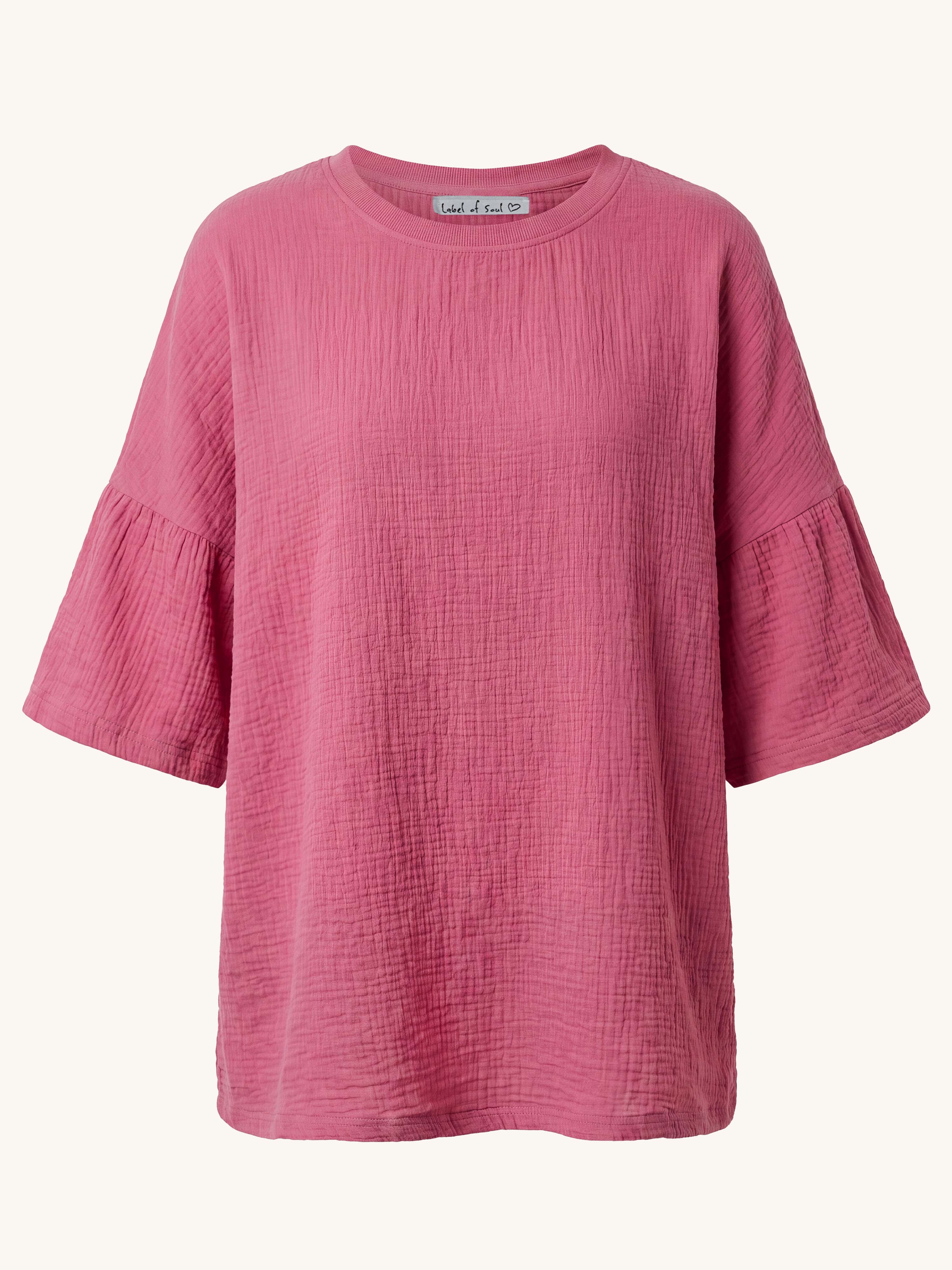 Musselin Oversize Kurzarm Shirt - Beere