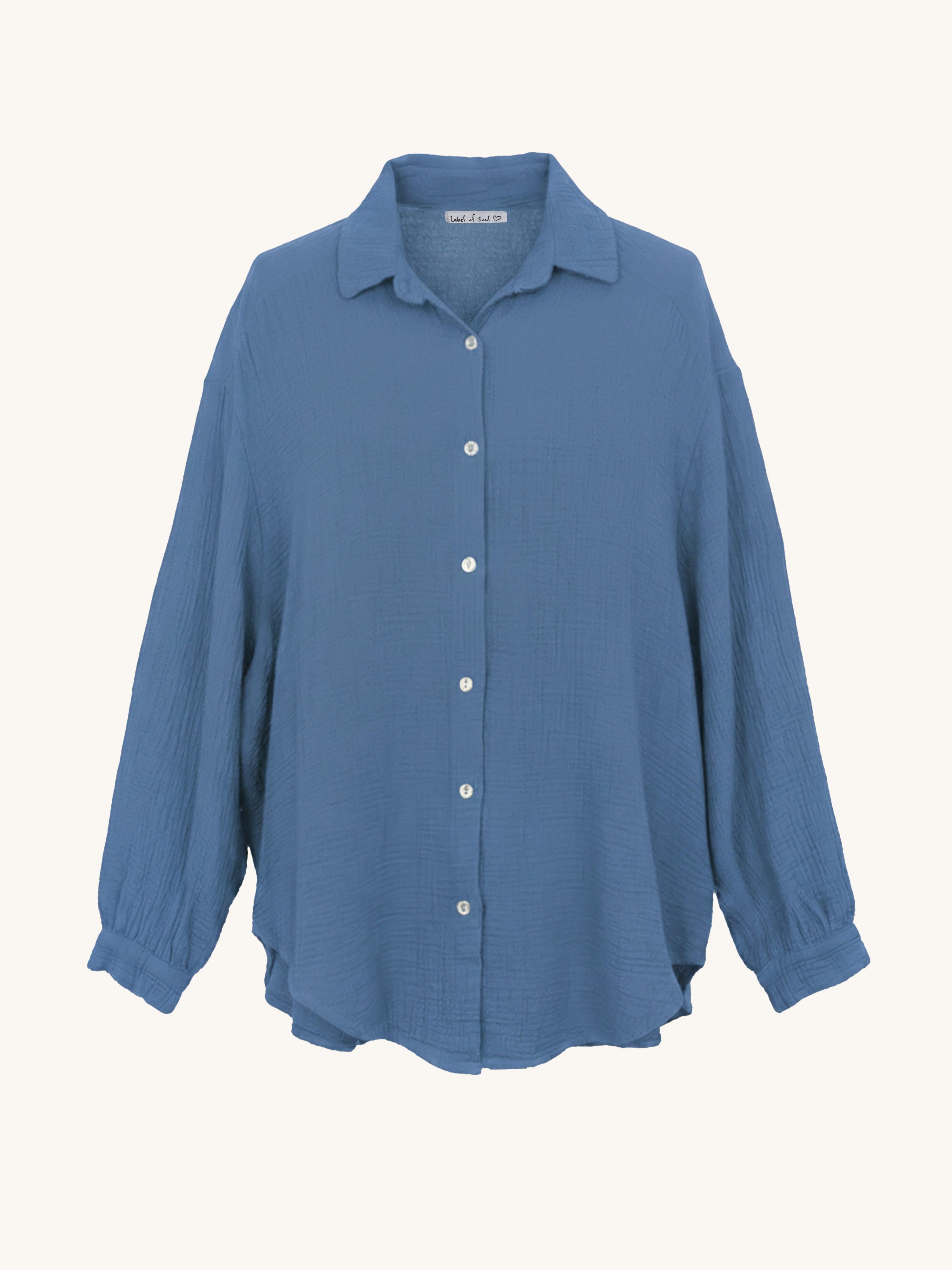 Musselin Midi Oversize Bluse - Jeansblau