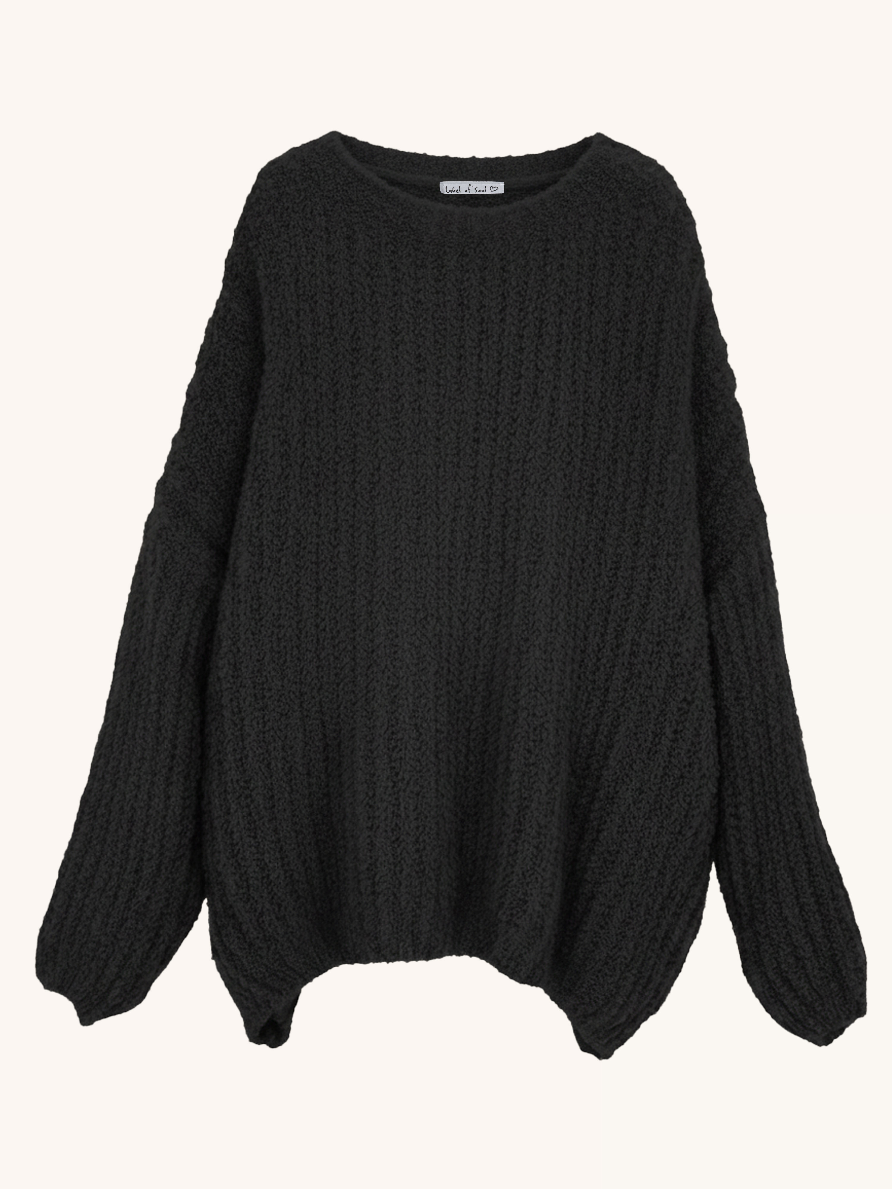 Oversize Bouclé Grob Strickpullover - Schwarz