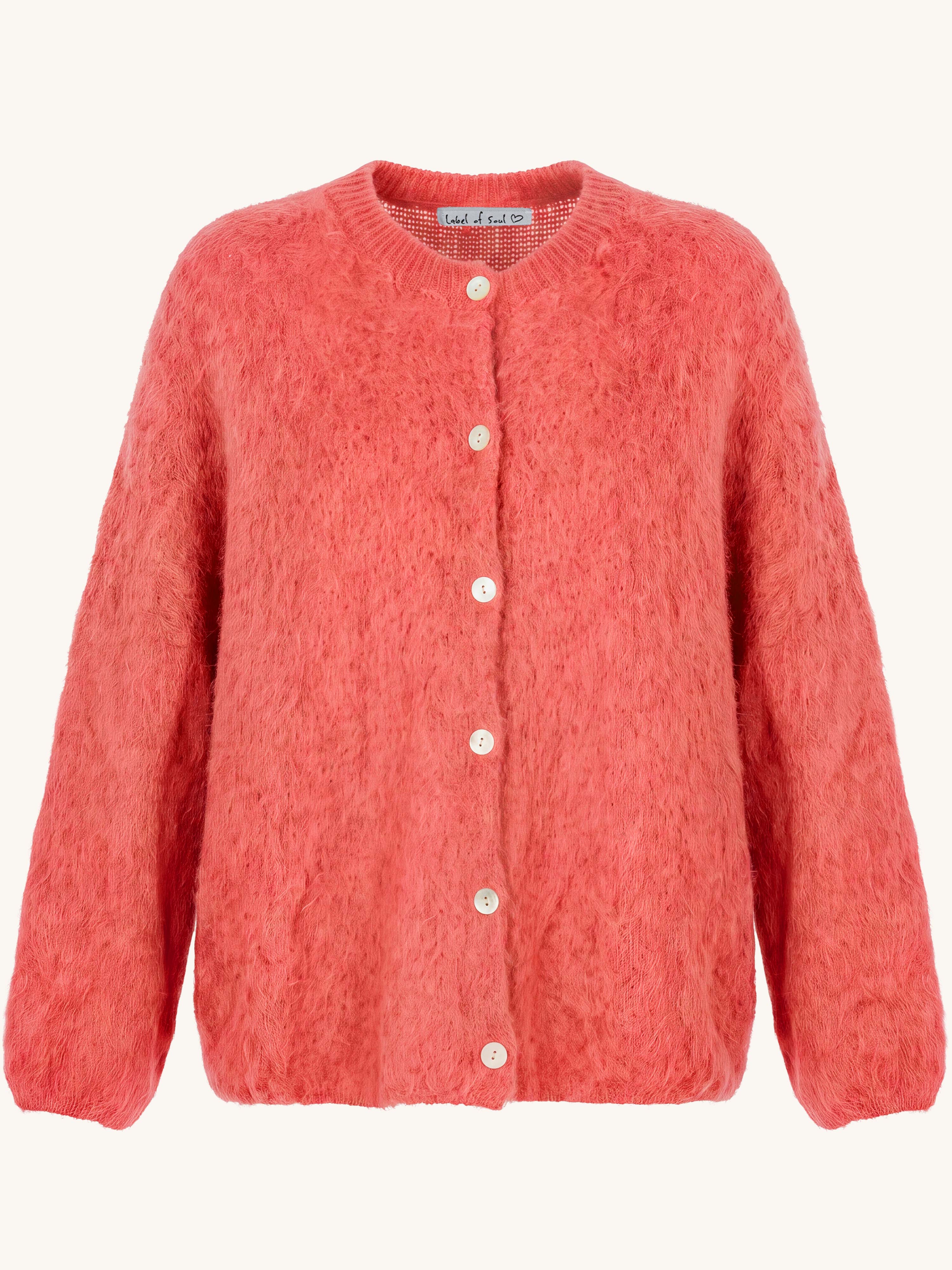 Oversize Strickjacke - FLUFFY - Koralle