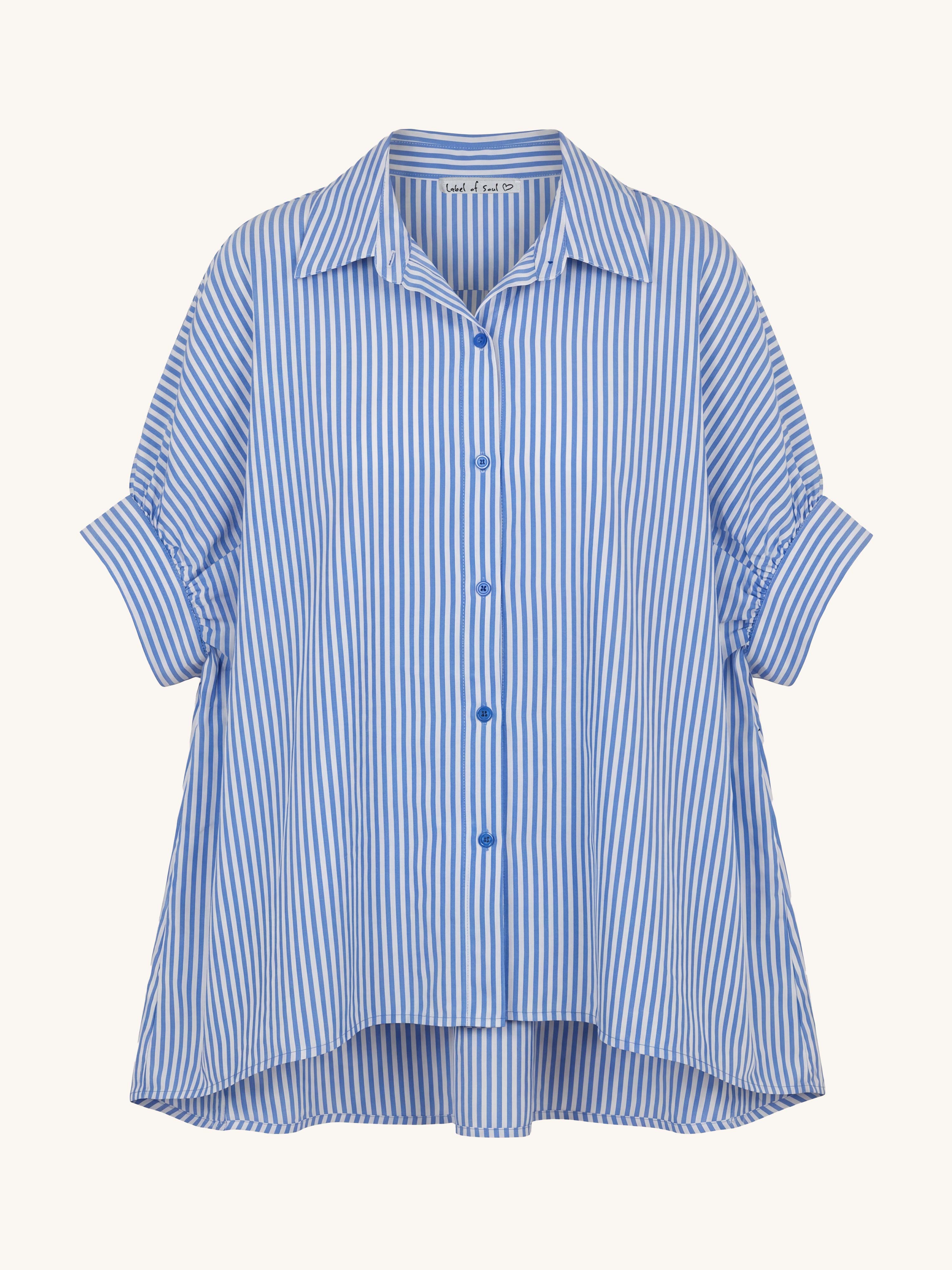 Leichte Vokuhila Oversize Kurzarm Bluse - Stripes Blau