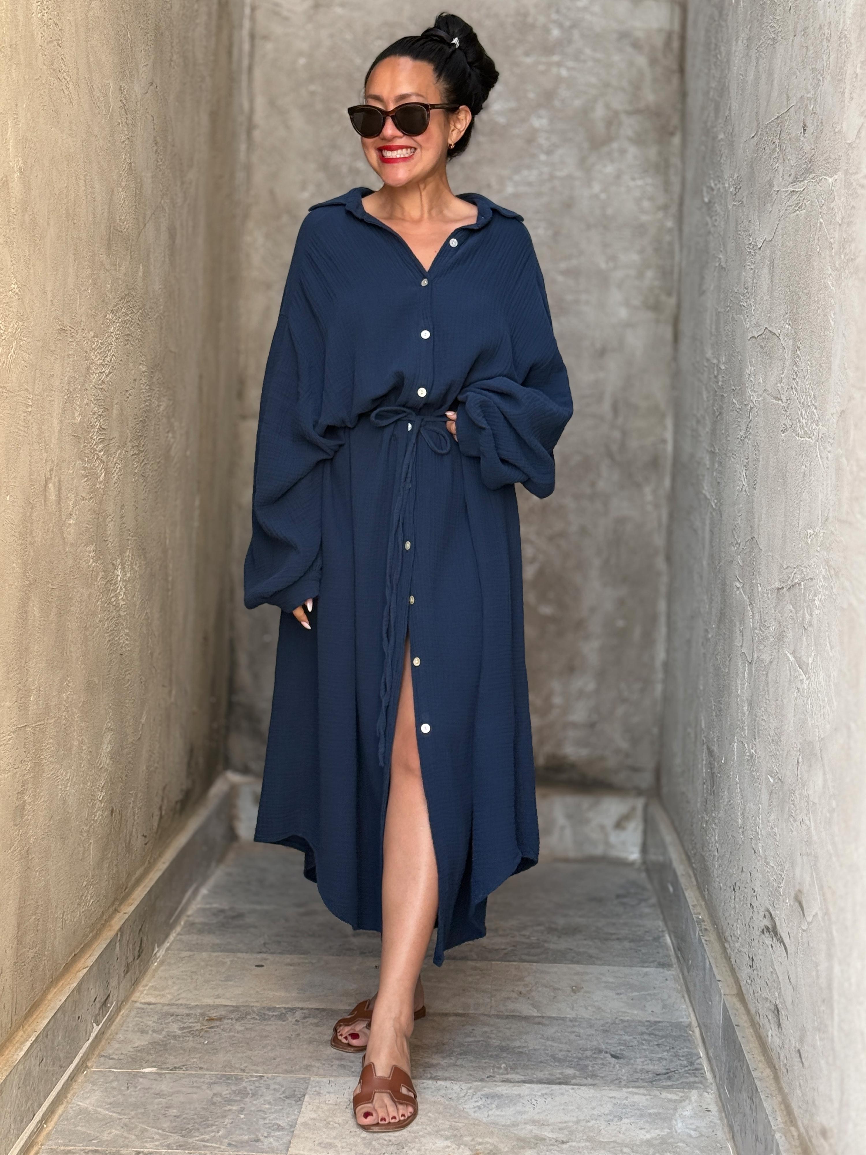 Musselin Oversize Blusenkleid - SEVILLA - Navy Musselin Oversize Blusenkleid - SEVILLA - Navy