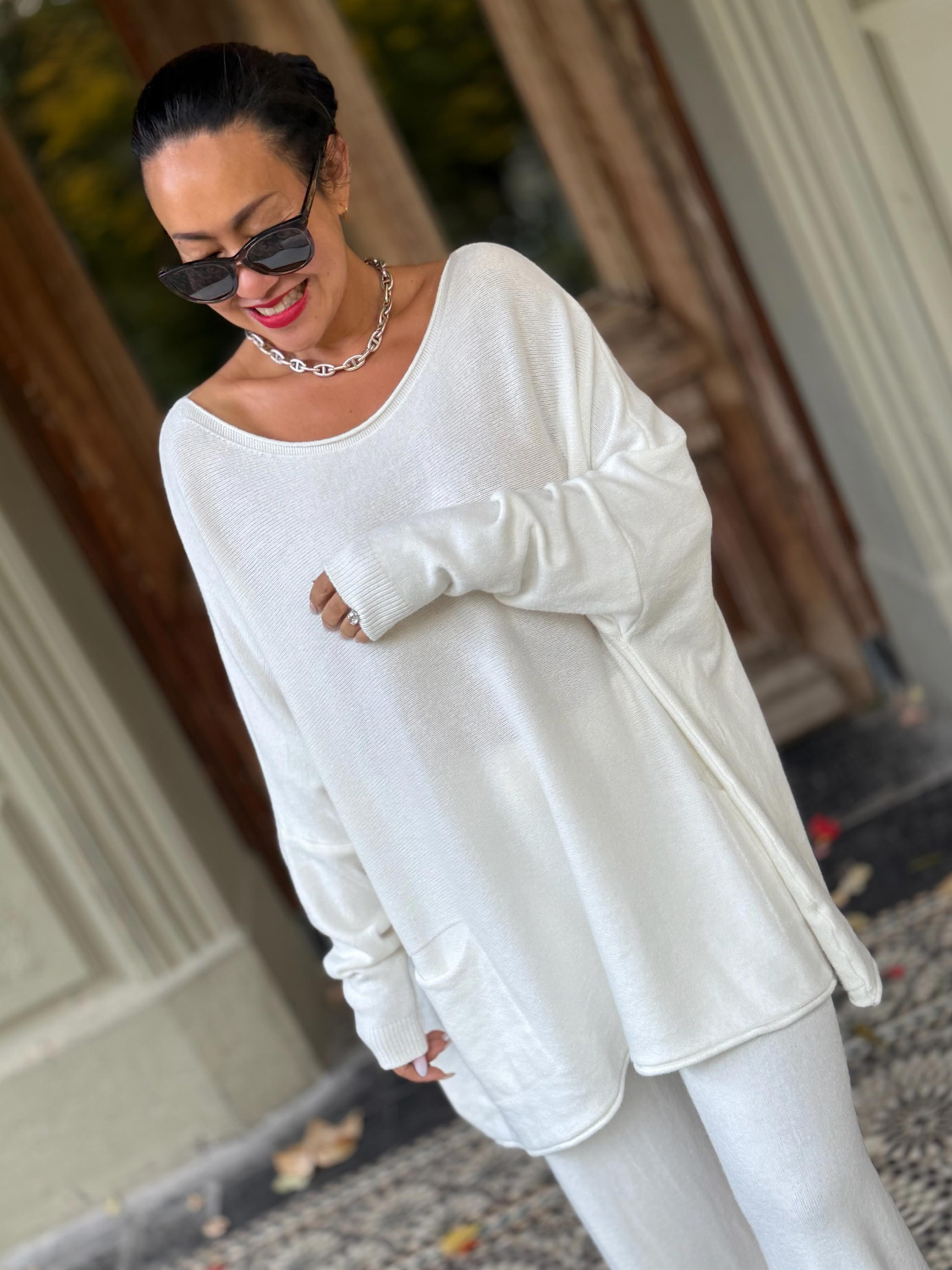 Oversize Viskose Pullover mit Taschen - Creme