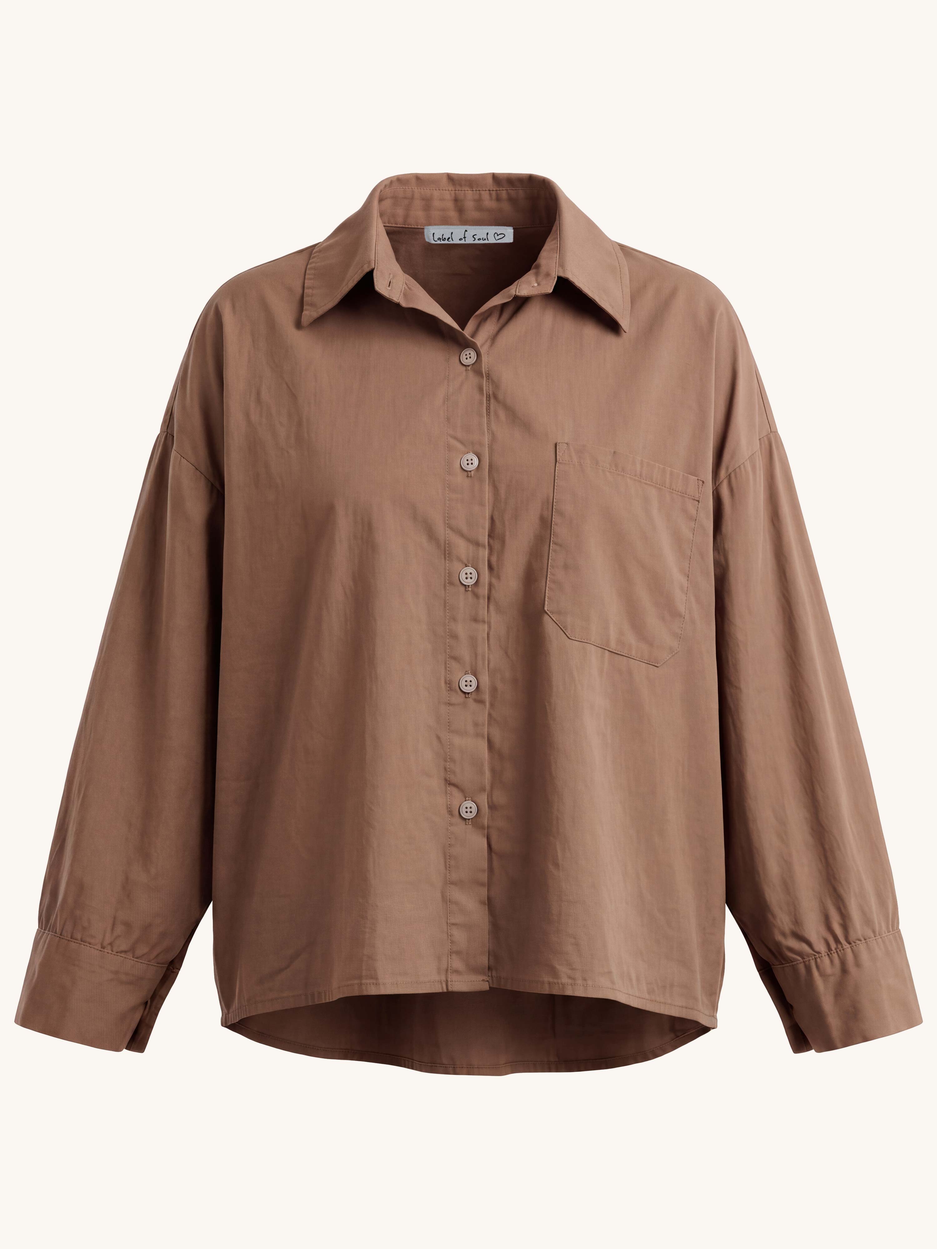 Basic Cotton Boxy Bluse - Coffee