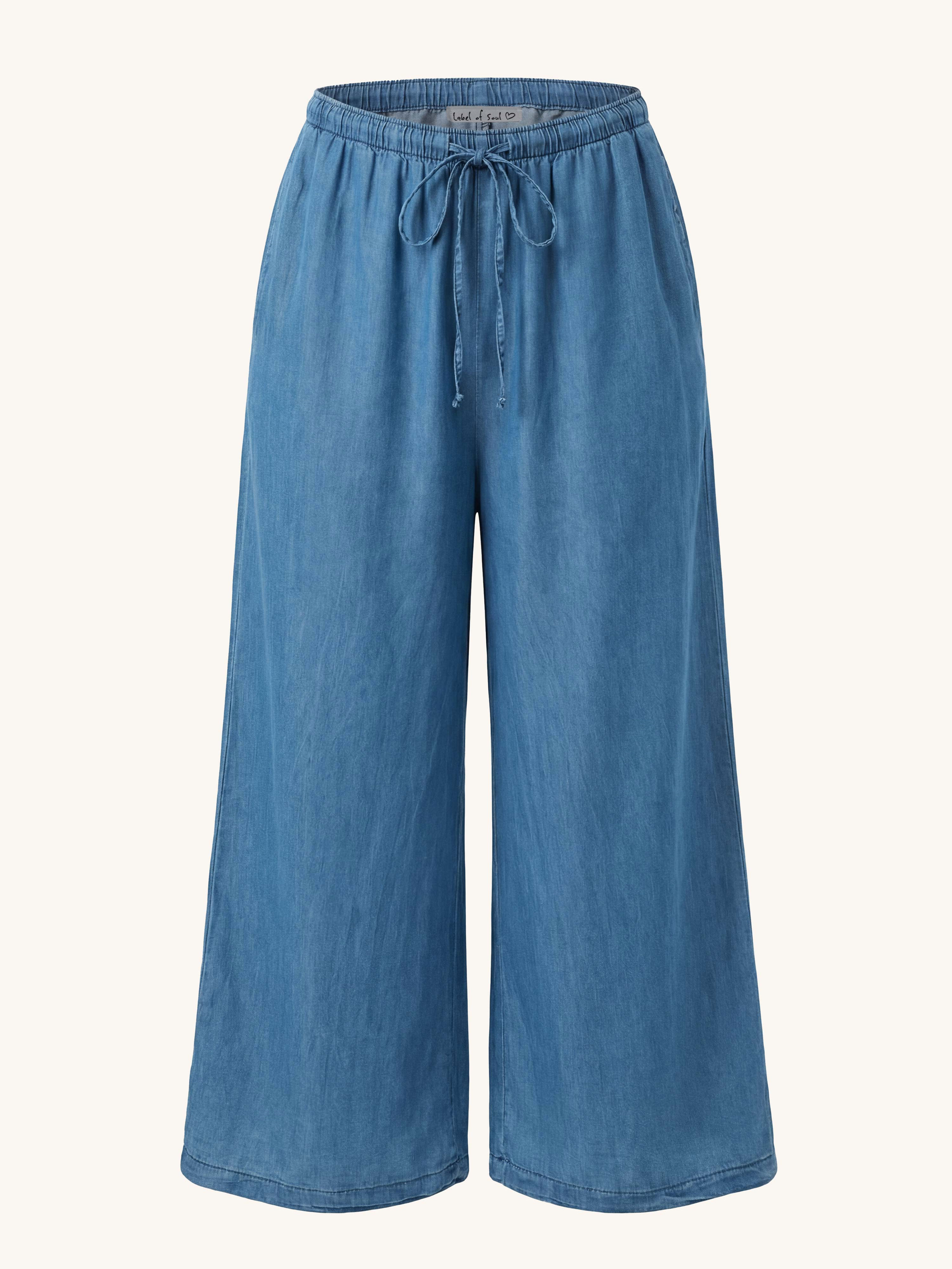 Leichte Lyocell Palazzo Oversize Hose - LONG - Medium Blue