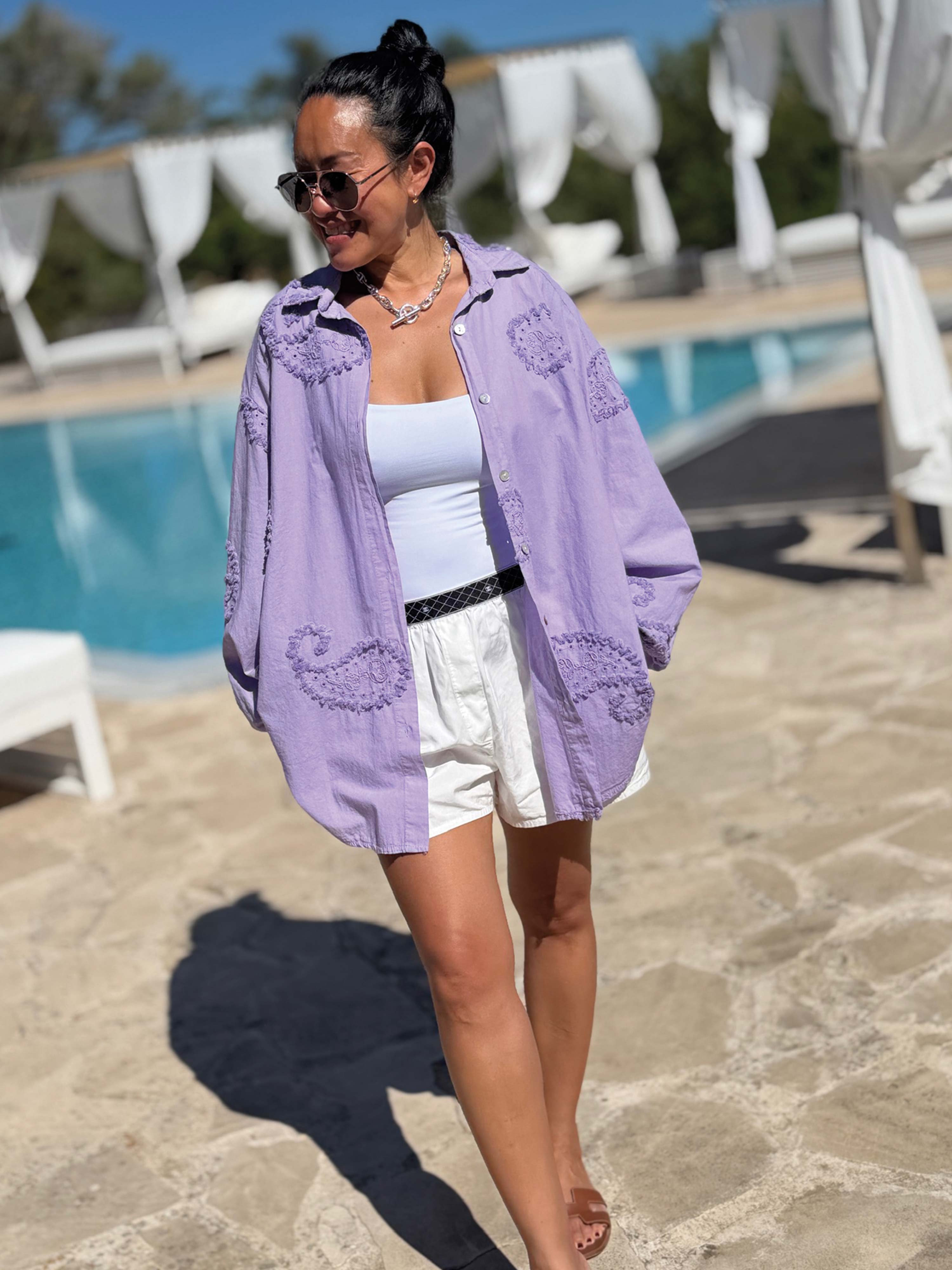 Cotton Oversize Midi Bluse - OHANA - Flieder