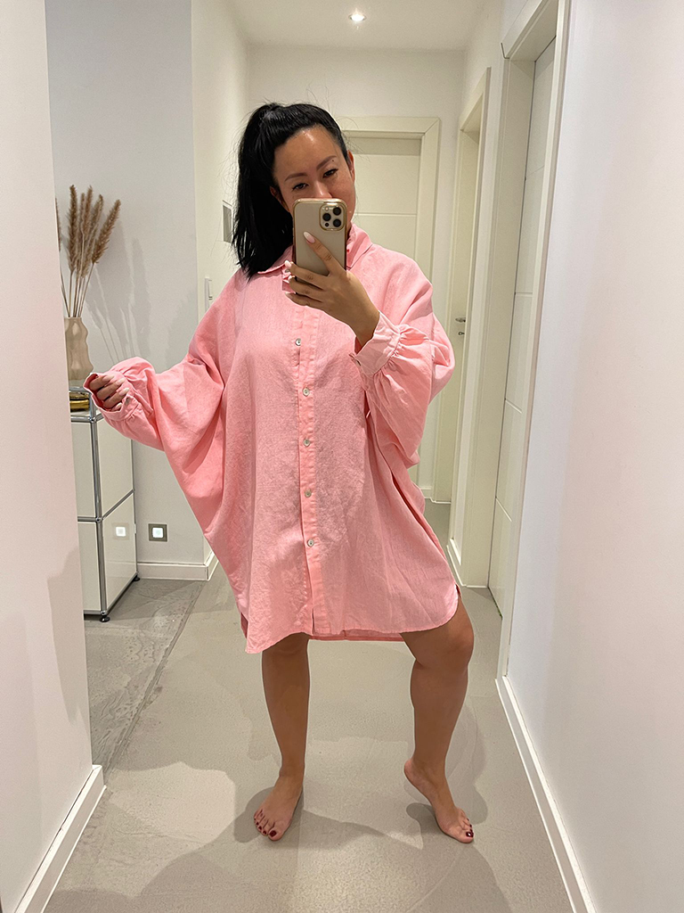 Long Oversize Bluse Leinen-Mix - Rosa