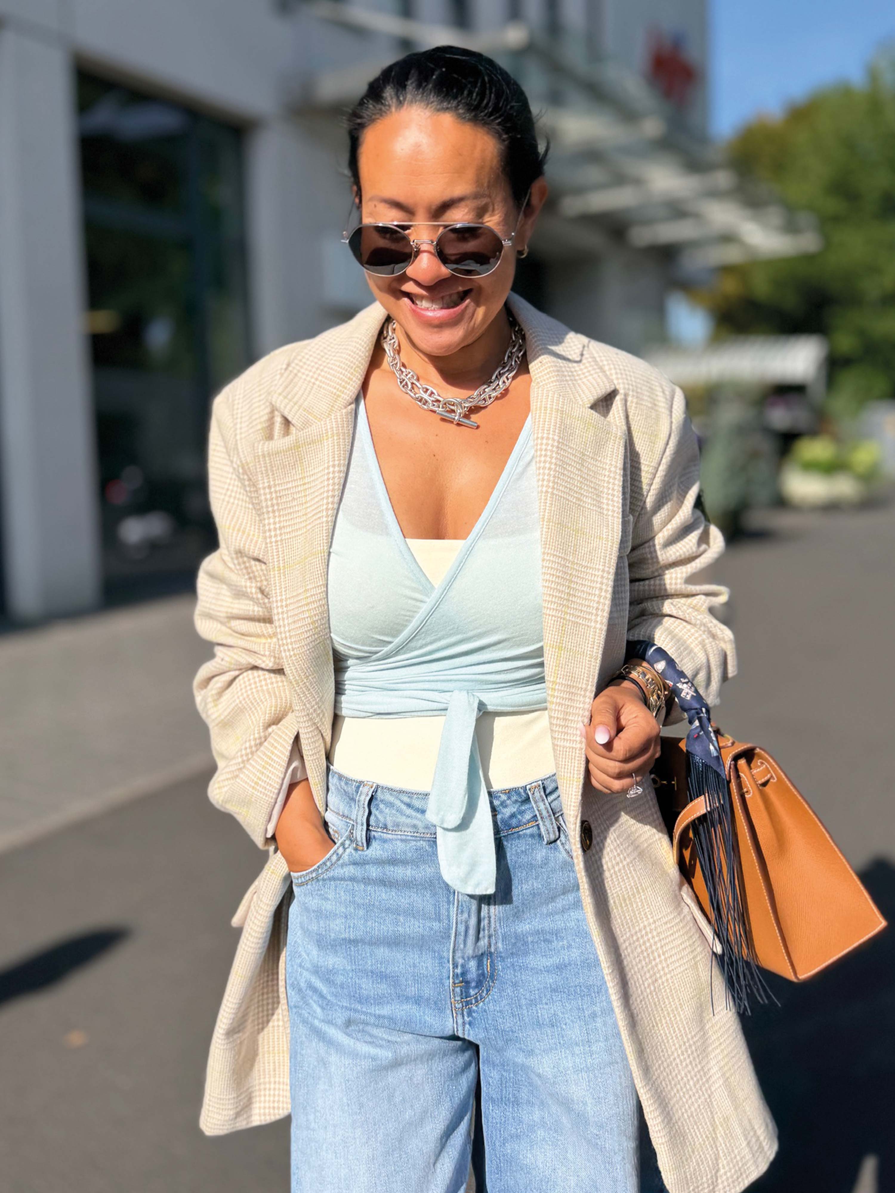 Oversize Blazer Jacke - KARO - Oatmeal