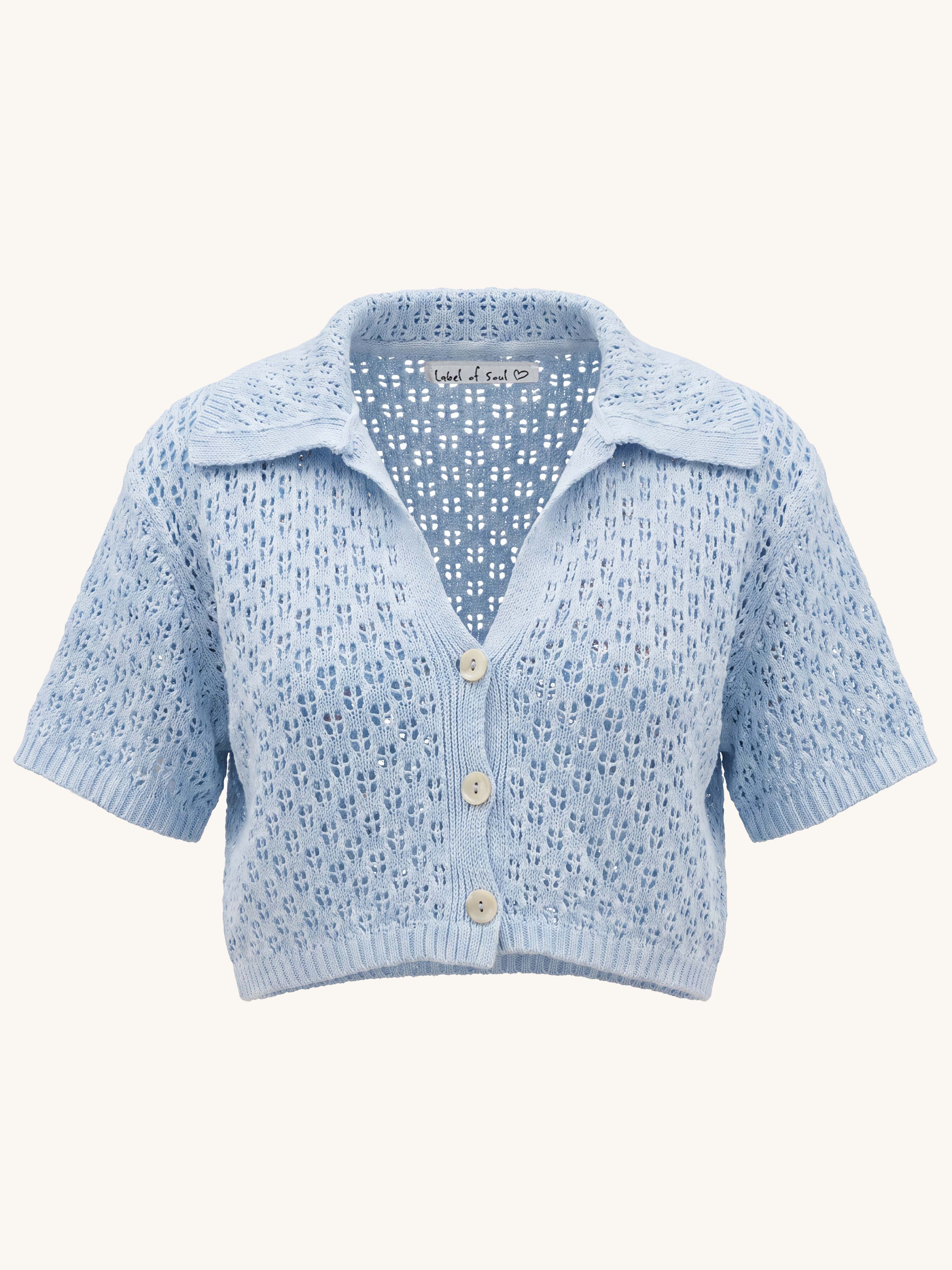 Cropped Häkel Cardigan - Babyblau