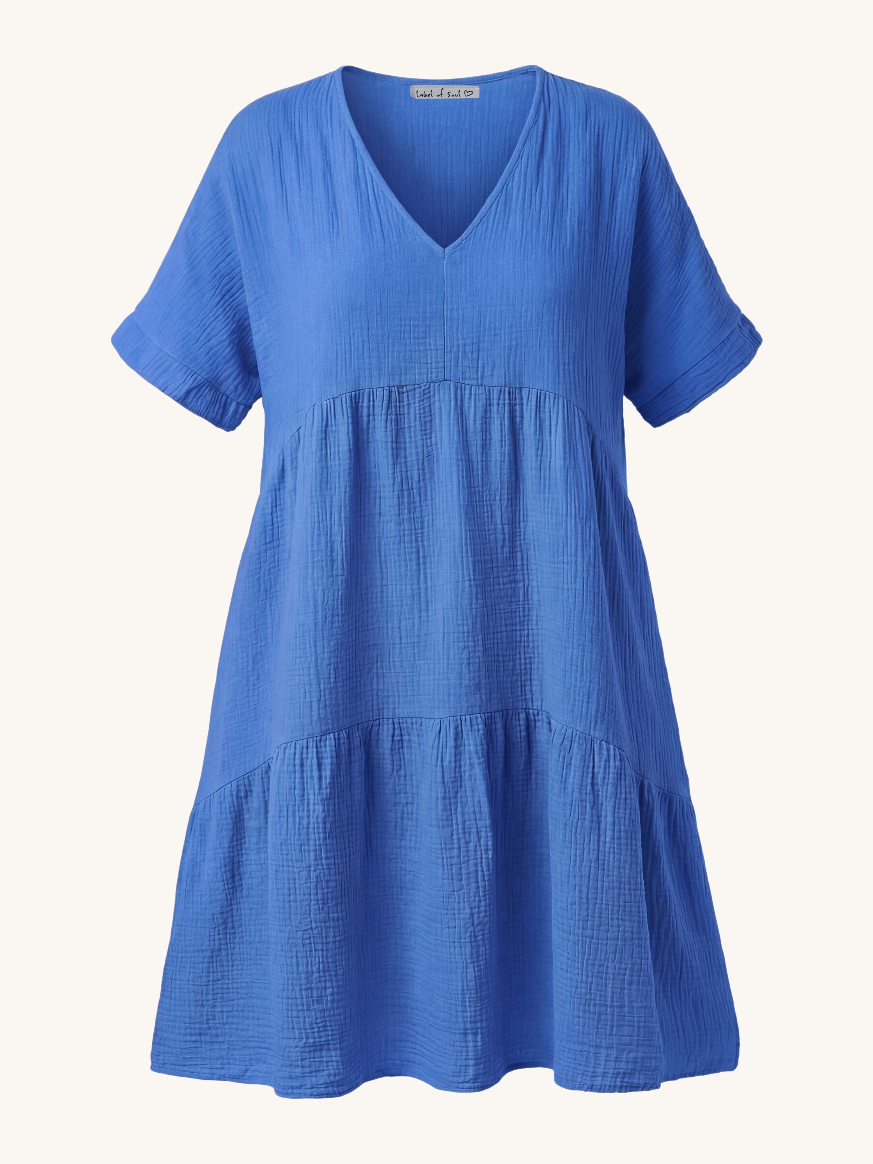 Musselin Tunika Long mit V-Ausschnitt - Royalblau