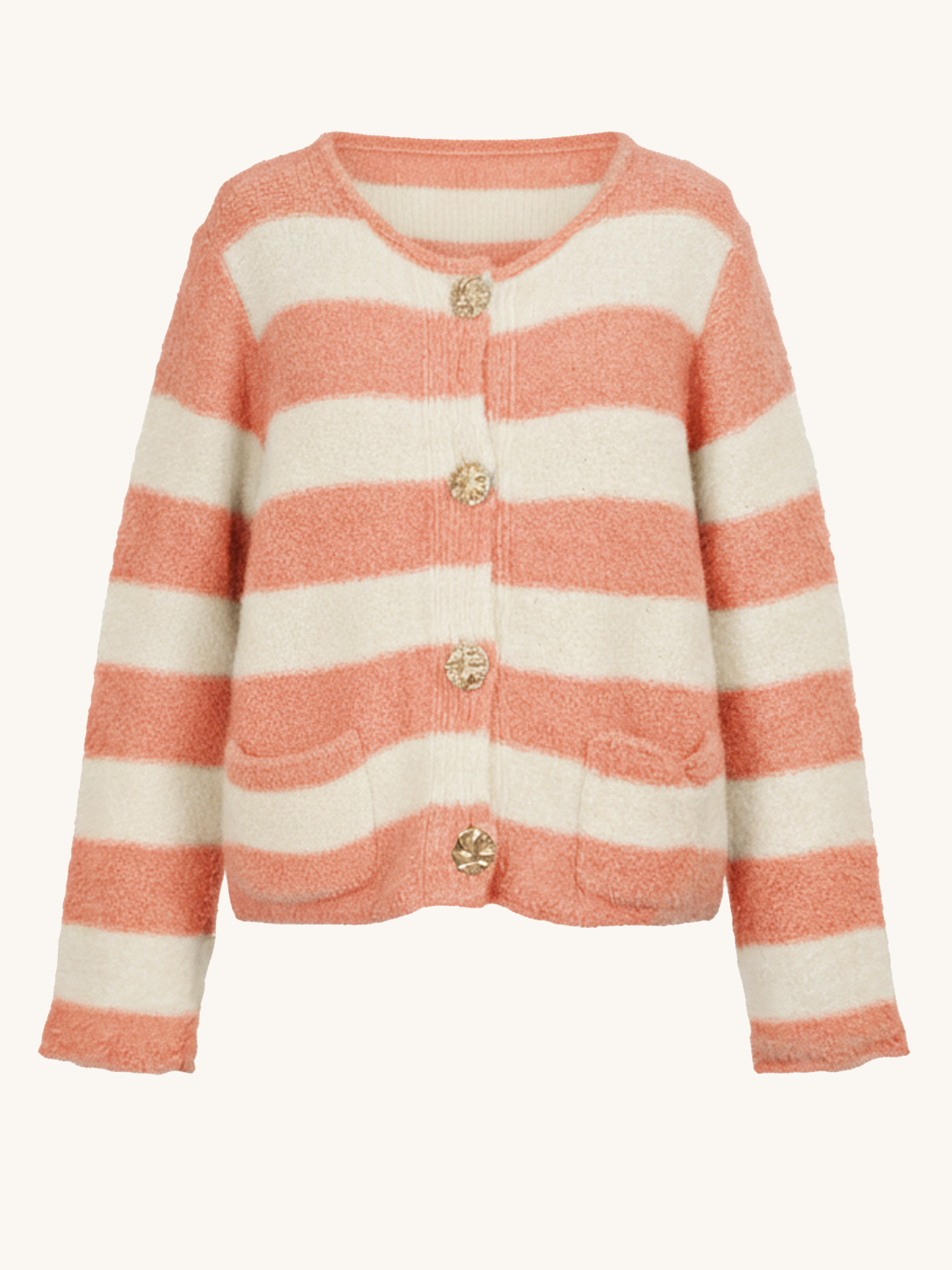 Cardigan mit Streifen & Rundhalsausschnitt - BUTTONI - Koralle/Beige Cardigan mit Streifen & Rundhalsausschnitt - BUTTONI - Koralle/Beige